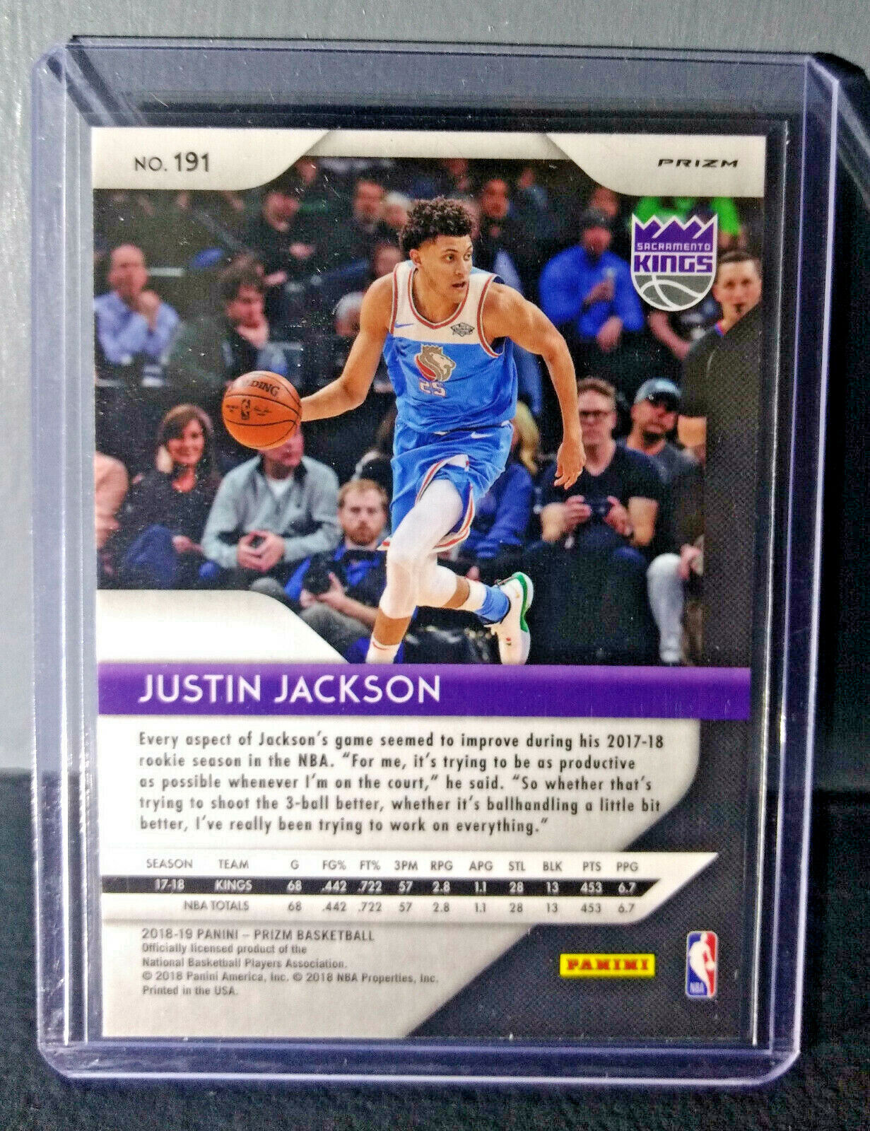 2018-19 Justin Jackson Panini Prizm #191 Basketball Card