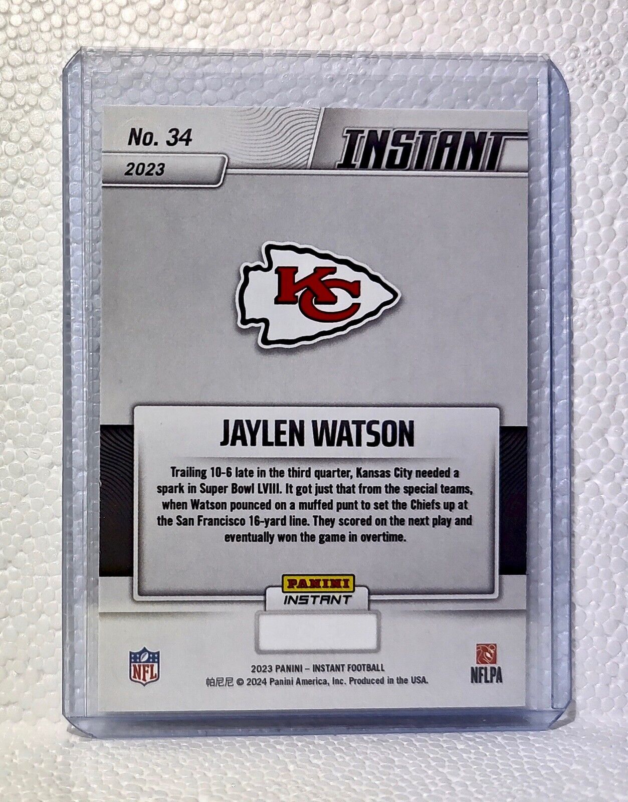 Jaylen Watson 2023 Panini NFL Superbowl Champions #34 Card Kansas City Chiefs