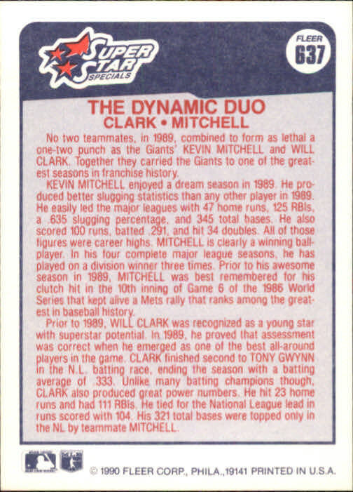 1990 Will Clark / Kevin Mitchell Fleer Baseball Card #637