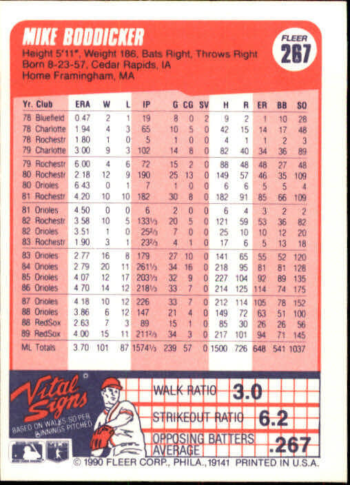 1990 Mike Boddicker Fleer Baseball Card #267