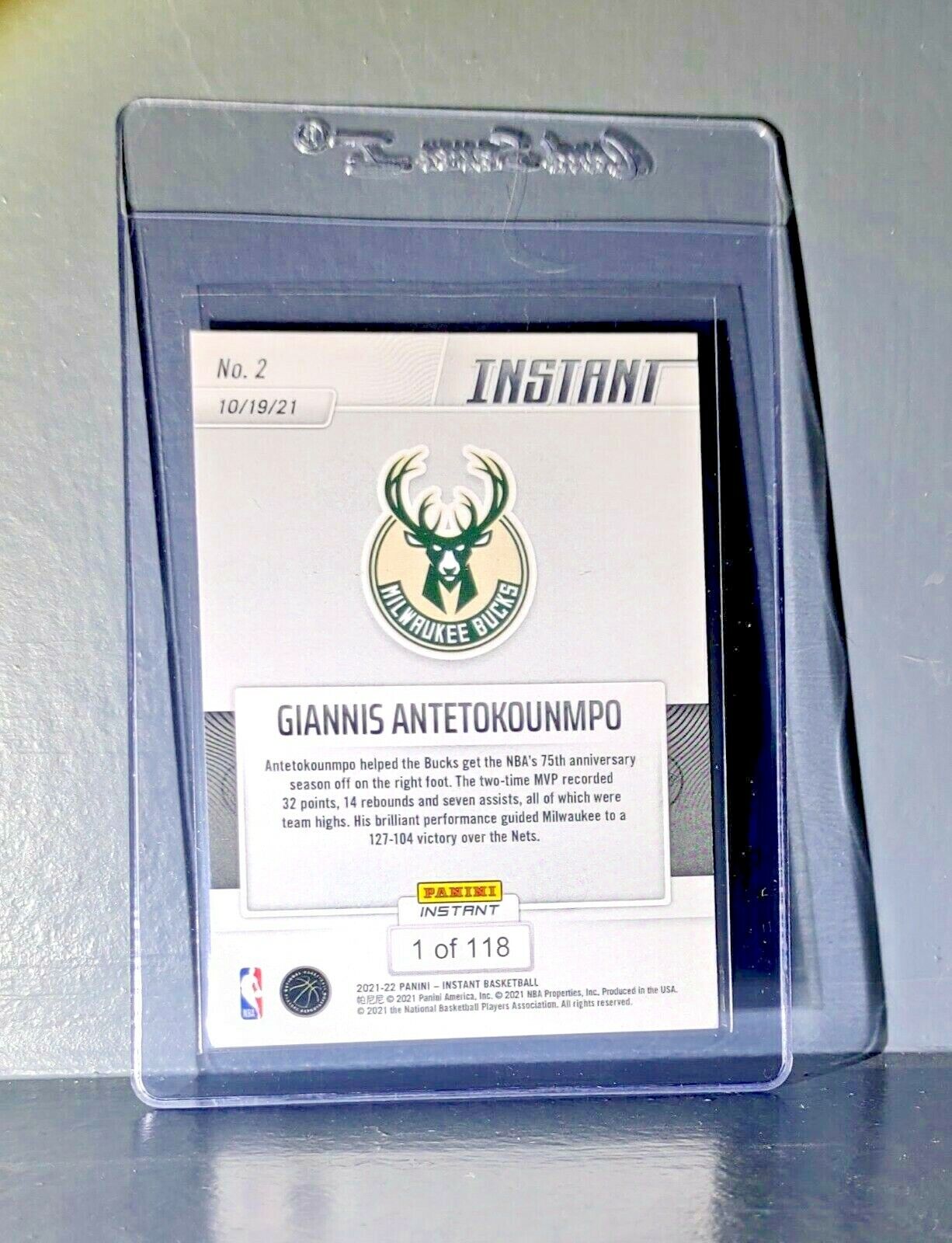 Giannis Antetokounmpo 2021-22 Panini NBA Instant #2 Card 1 of 118 Bucks