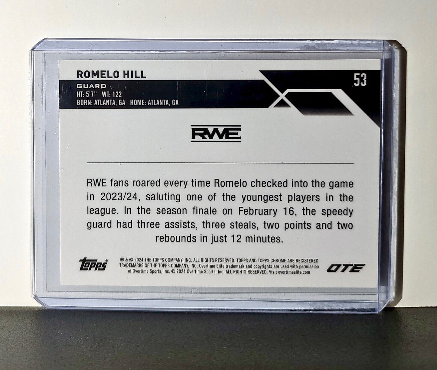 Romelo Hill Rookie Card 2023-24 Topps Chrome Overtime #53 RWE