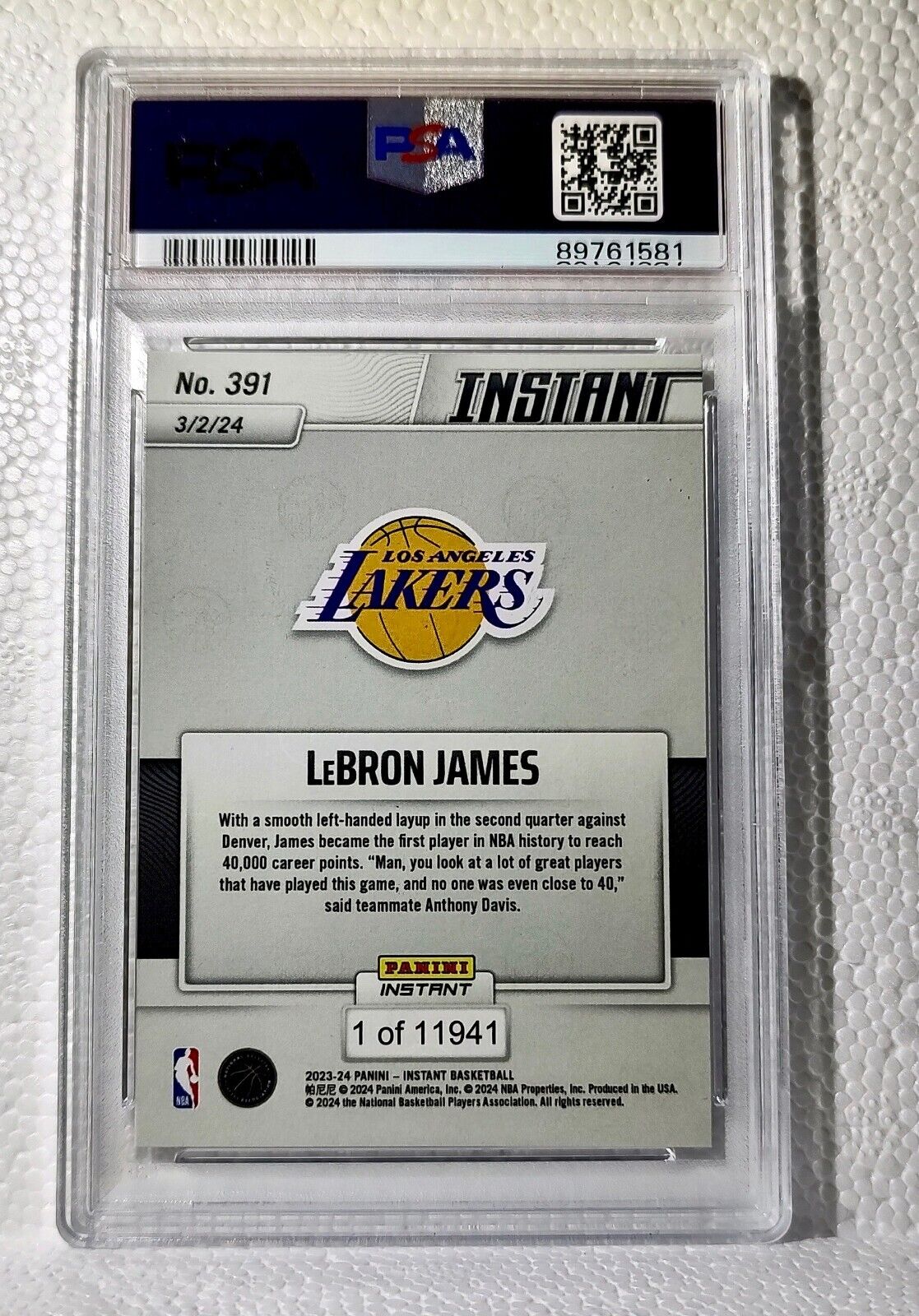 LeBron James 2023-24 Panini #391 All-Time Scoring Leader 40,000 Card PSA 10 GEM