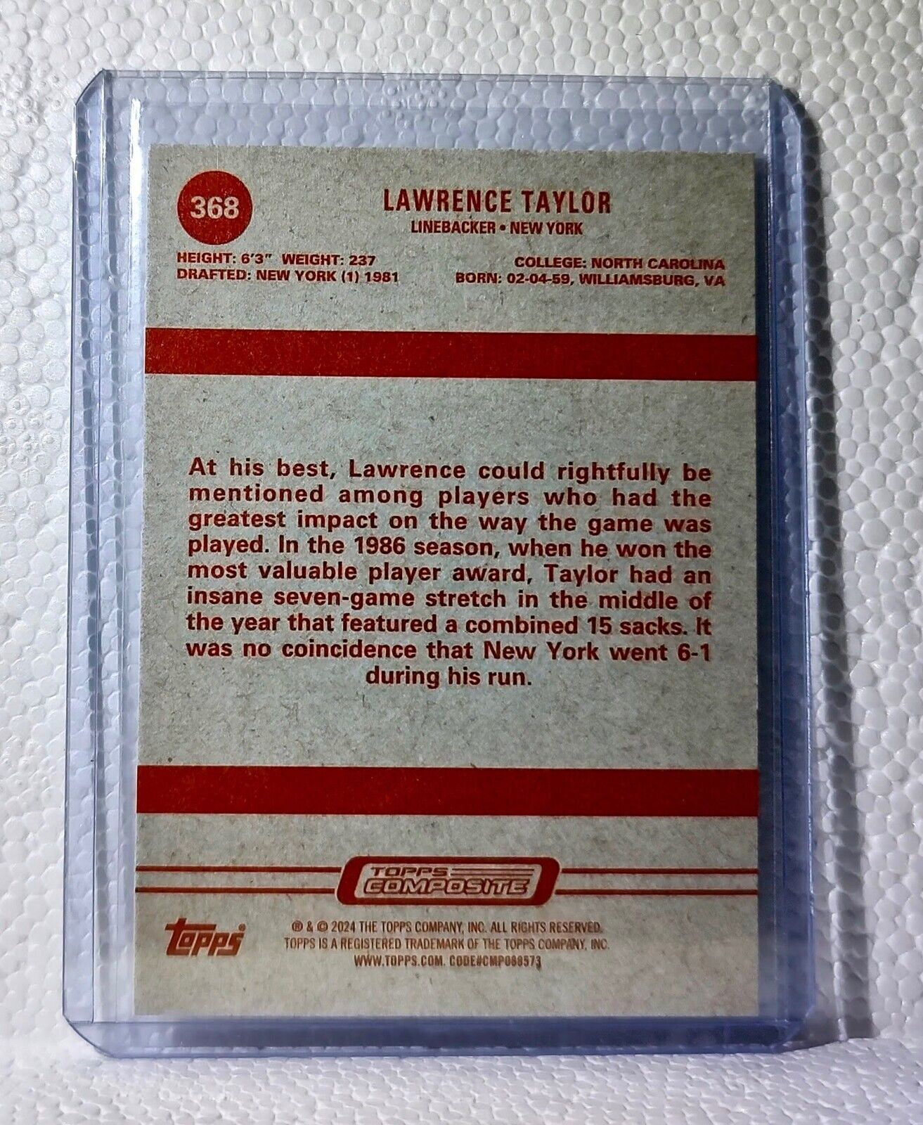 Lawrence Taylor 2023 Topps NFL #368 Composite Football Card New York Giants