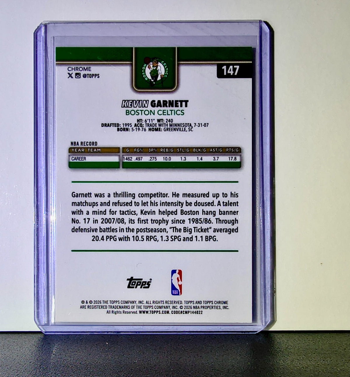Kevin Garnett 2025-26 NBA Topps Chrome Update X-Fractor #147 Card Boston Celtics