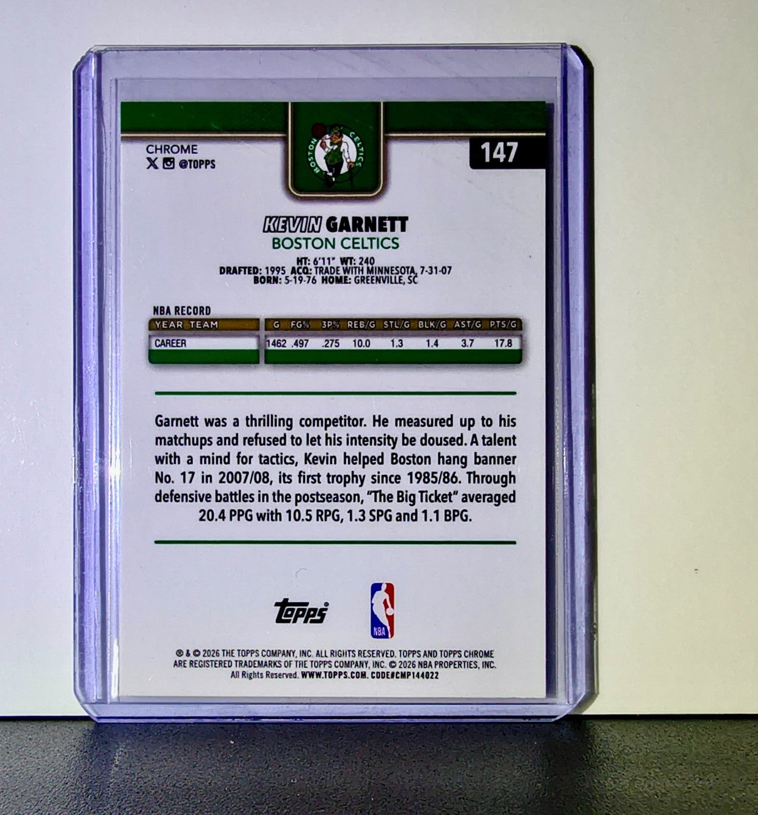 Kevin Garnett 2025-26 NBA Topps Chrome Update X-Fractor #147 Card Boston Celtics