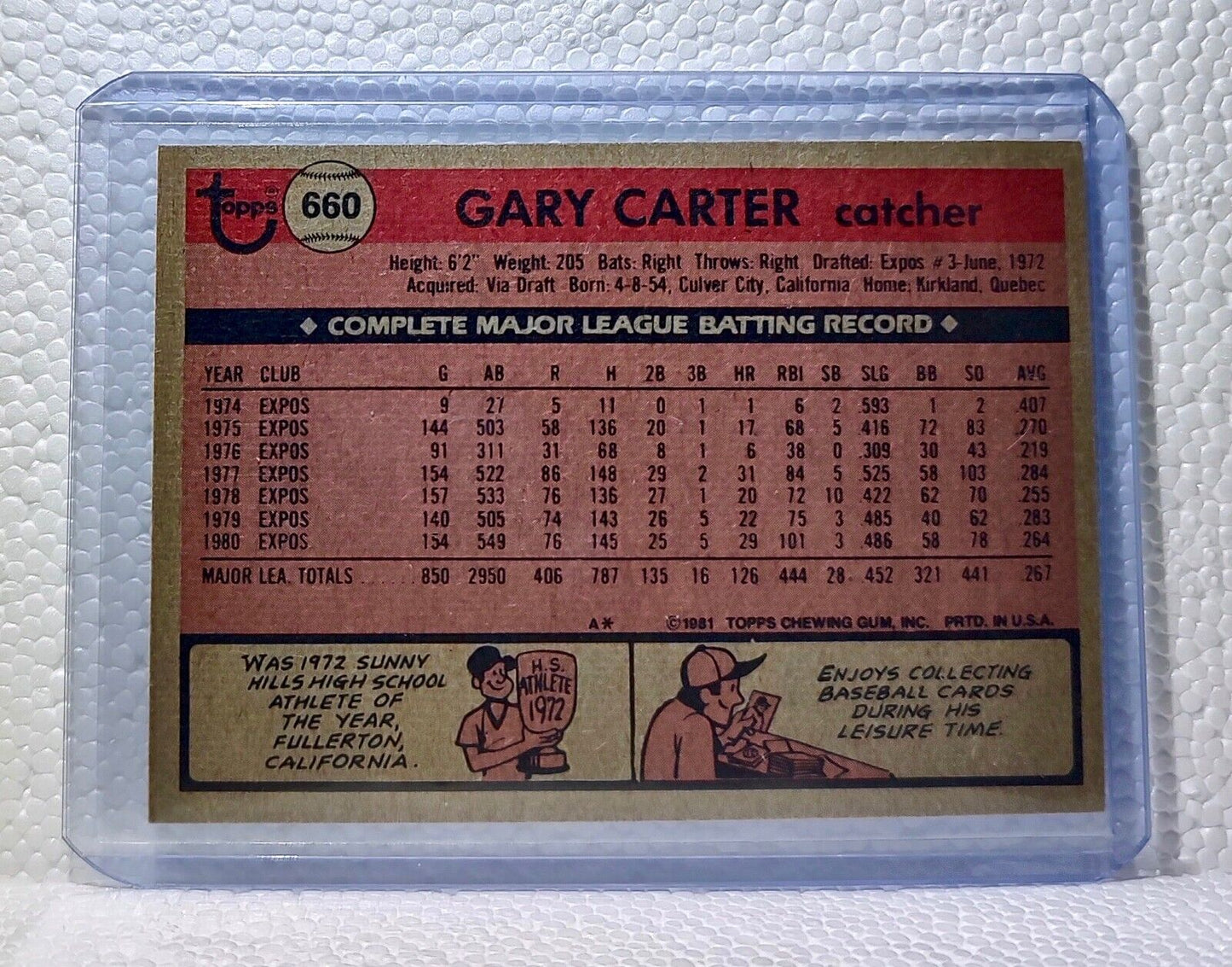 Gary Carter 1981 Topps MLB #660 Baseball Card Montreal Expos