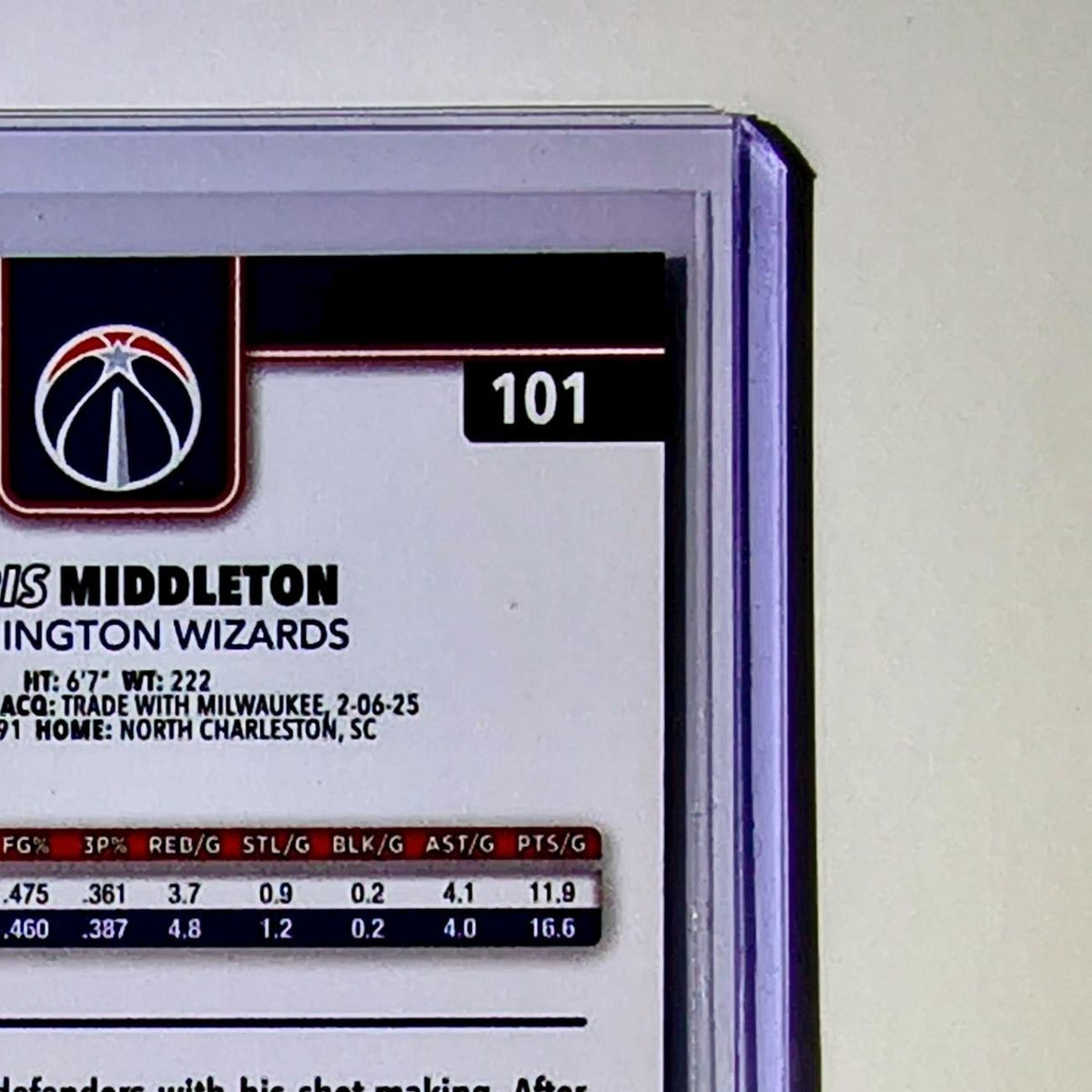 Khris Middleton 2025-26 NBA Topps Chrome Update #101 Card Washington Wizards