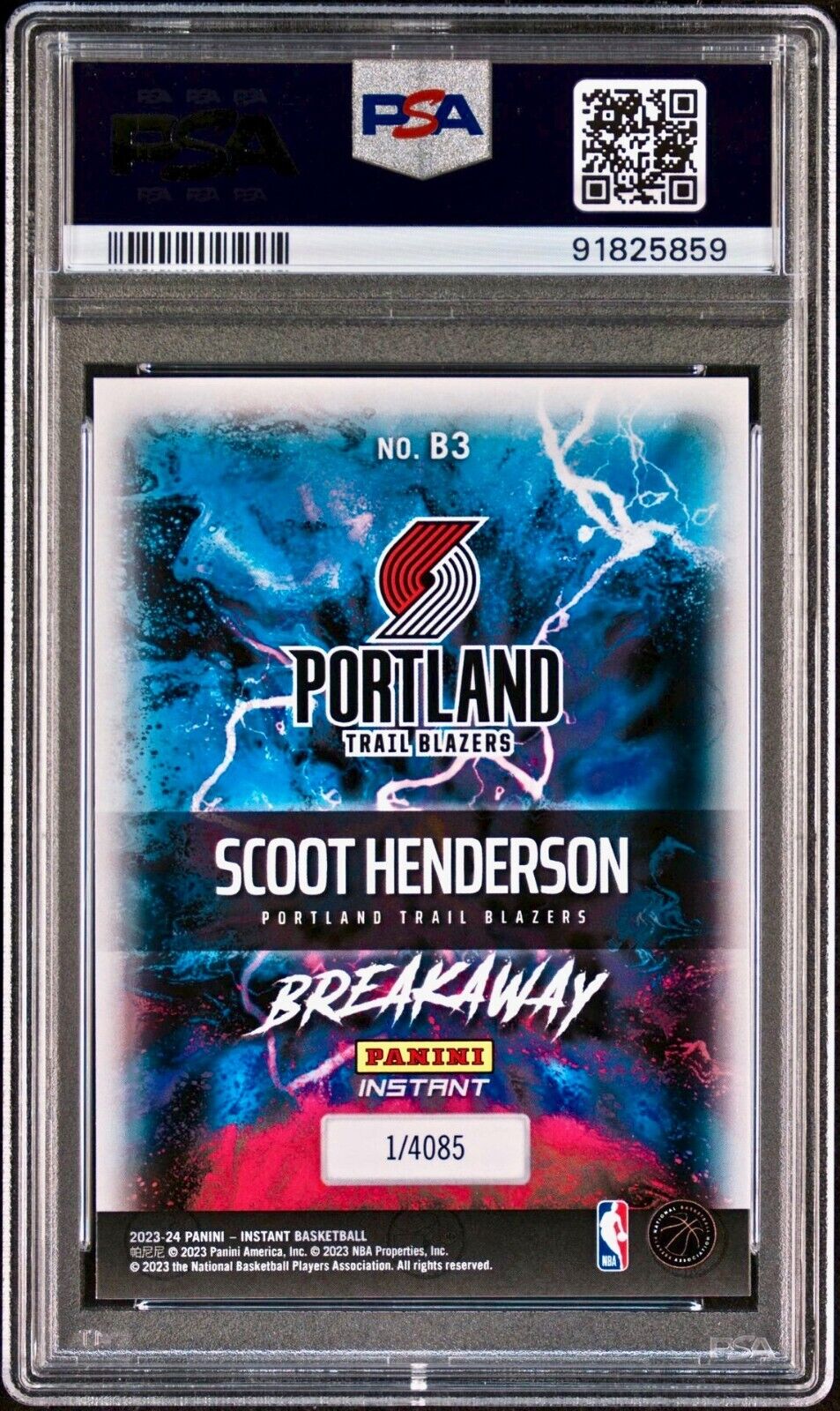 Scoot Henderson 2023-24 Panini NBA Breakaway #3 Rookie Card 1 of 4085 PSA 9 Mint