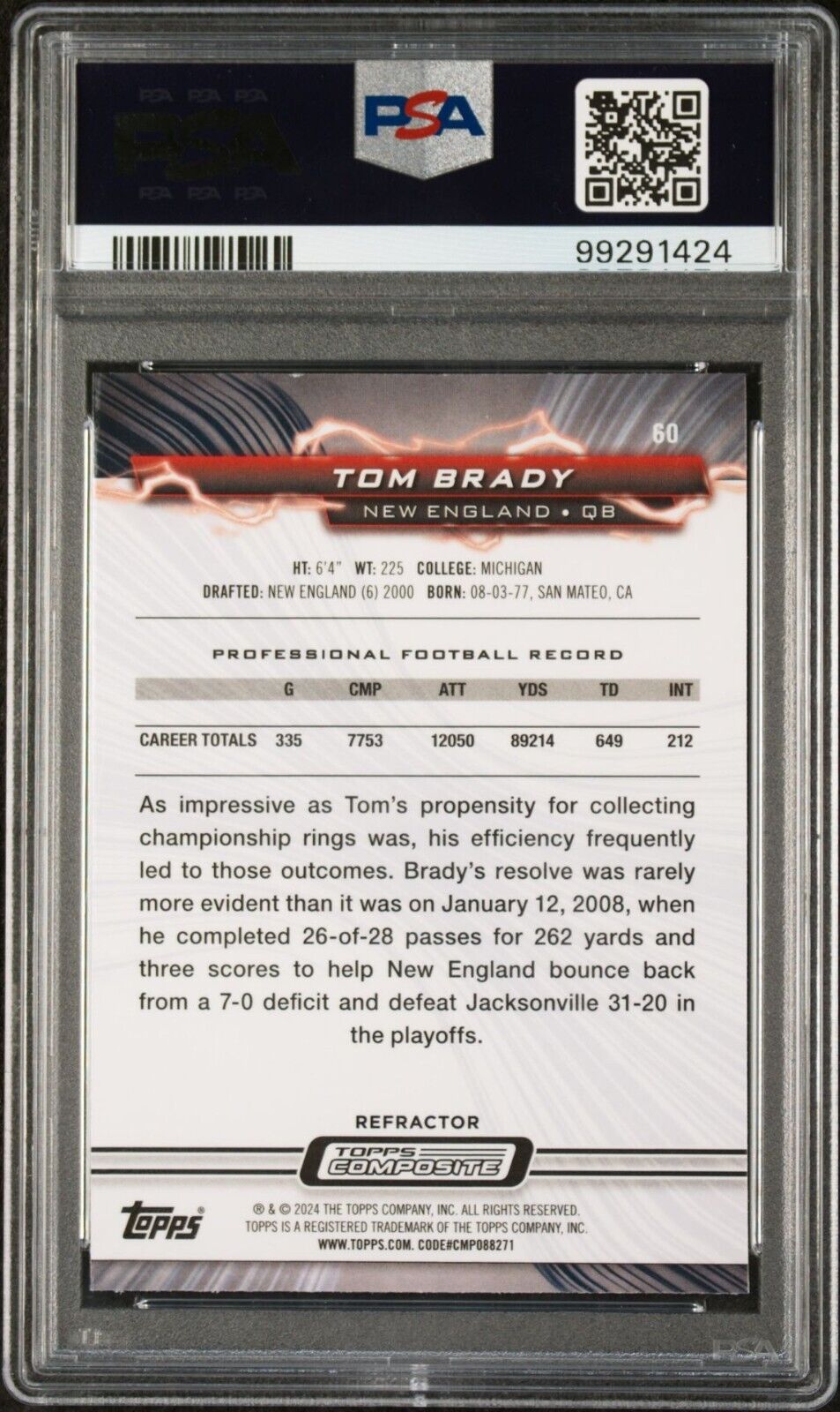 Tom Brady 2023 Topps Resurgence Refractor NFL #60 Football Card PSA 10 Gem Mint