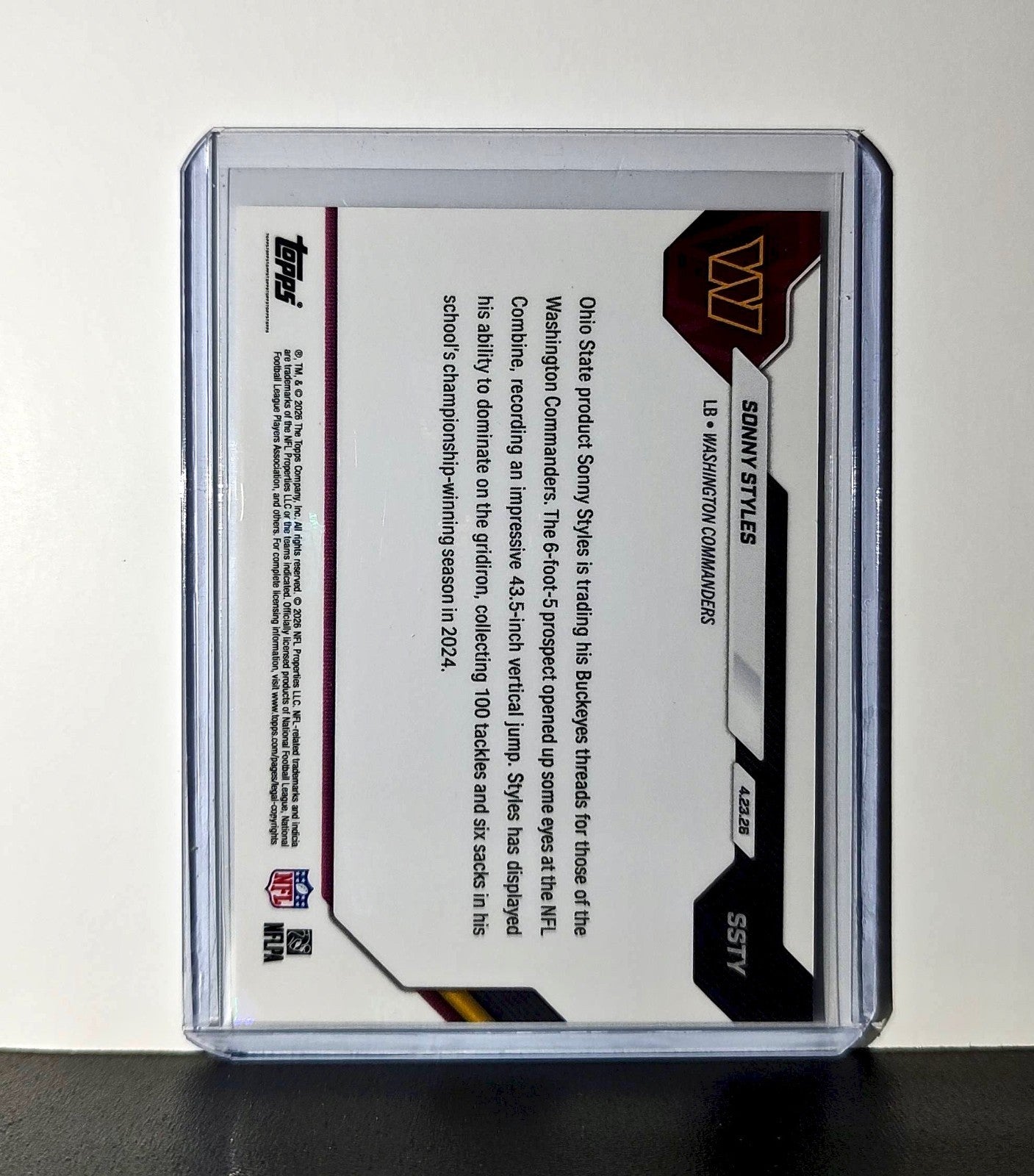 Sonny Styles Rookie 2026 Topps Now Draft Night #SSTY Card Washington Commanders