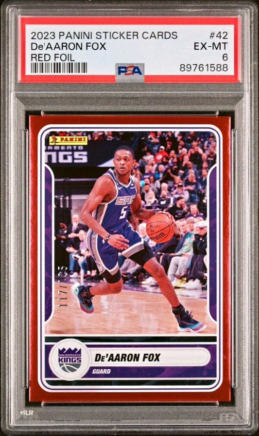 2023-24 De'Aaron Fox Panini NBA #42 Red Foil Card Kings #117 / 125 PSA 6 EX-MT