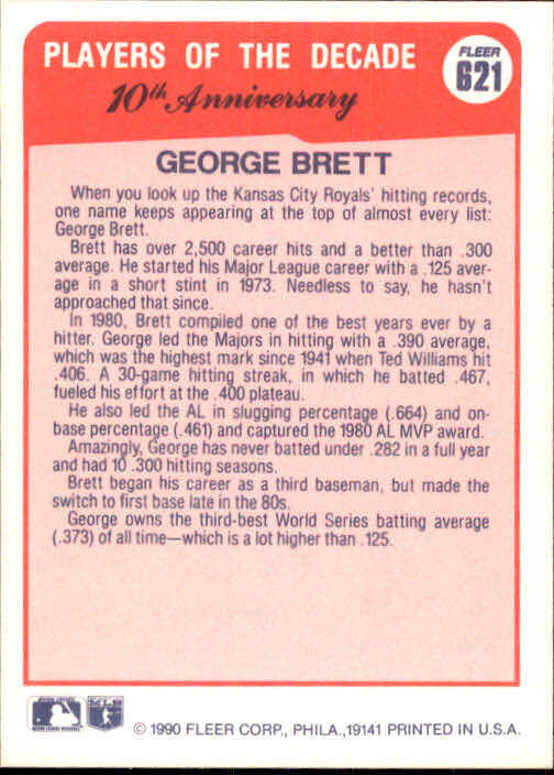1990 George Brett Fleer Baseball Card #621