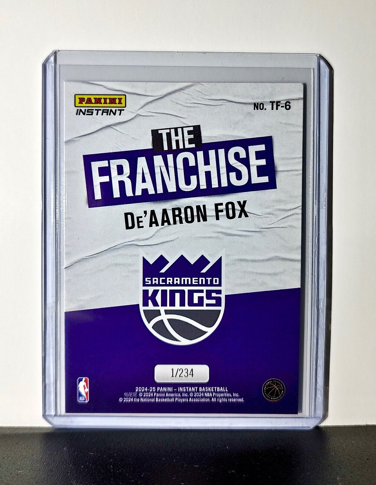 De'Aaron Fox 2024-25 Panini The Franchise NBA #6 Card Sacramento Kings 1/234