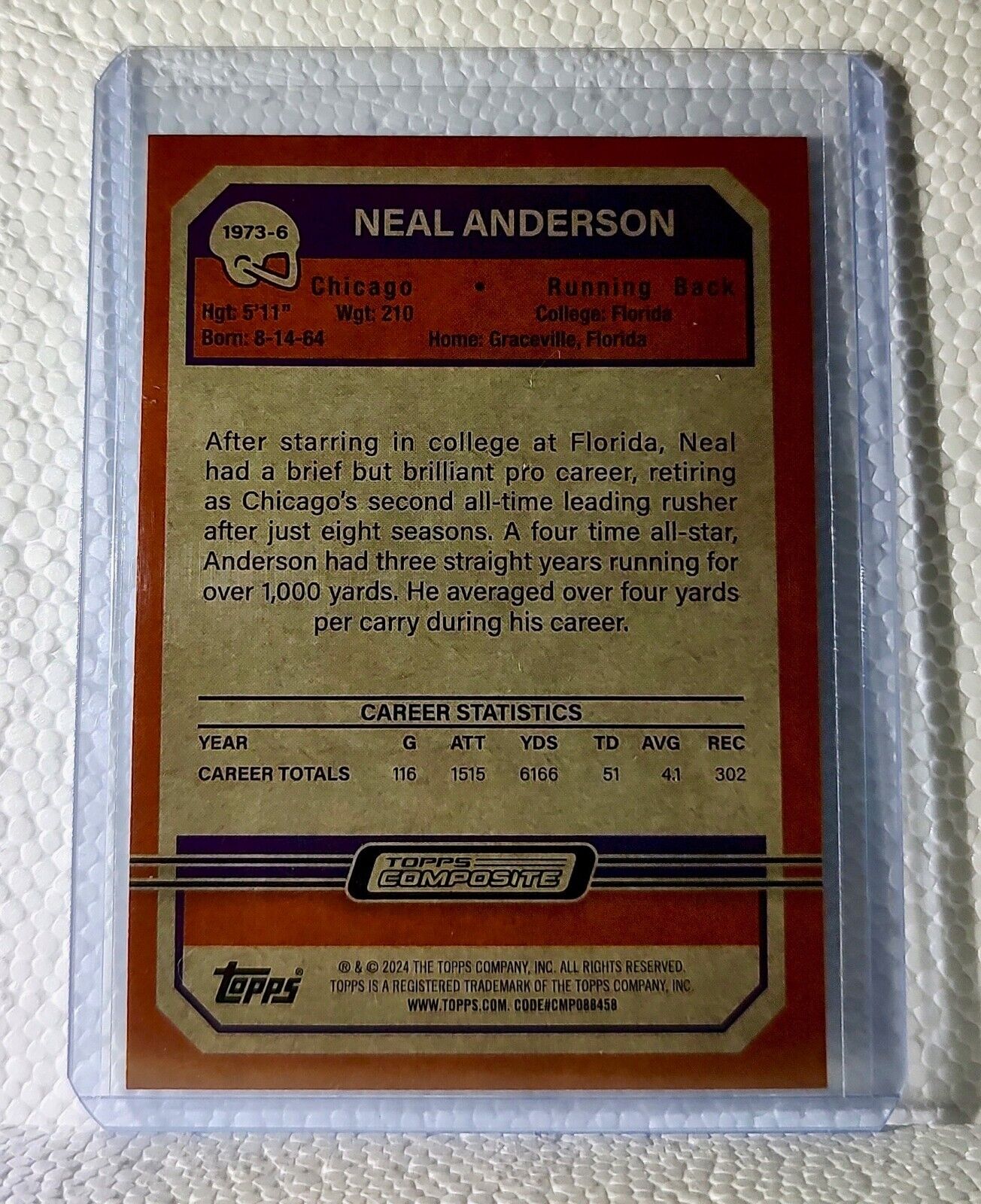 Neal Anderson 2023 Topps 1973 NFL #1973-6 Football Card Chicago Bears