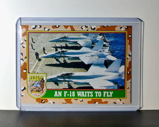 An F/A-18 Waits to Fly 1991 Topps Desert Storm #29 Card