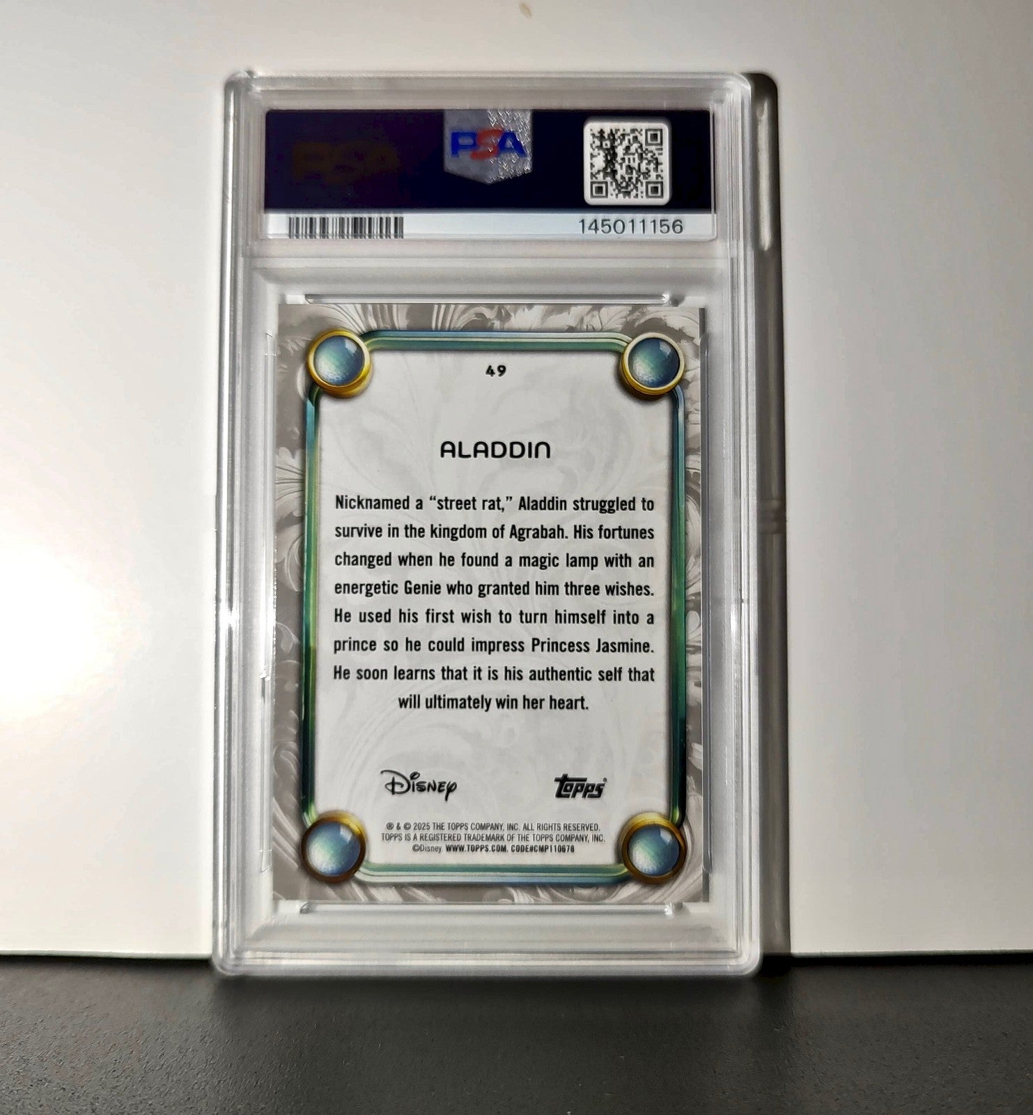 Aladdin 2025 Topps Disney Wonder #49 Winter Variant Card Aladdin PSA 8