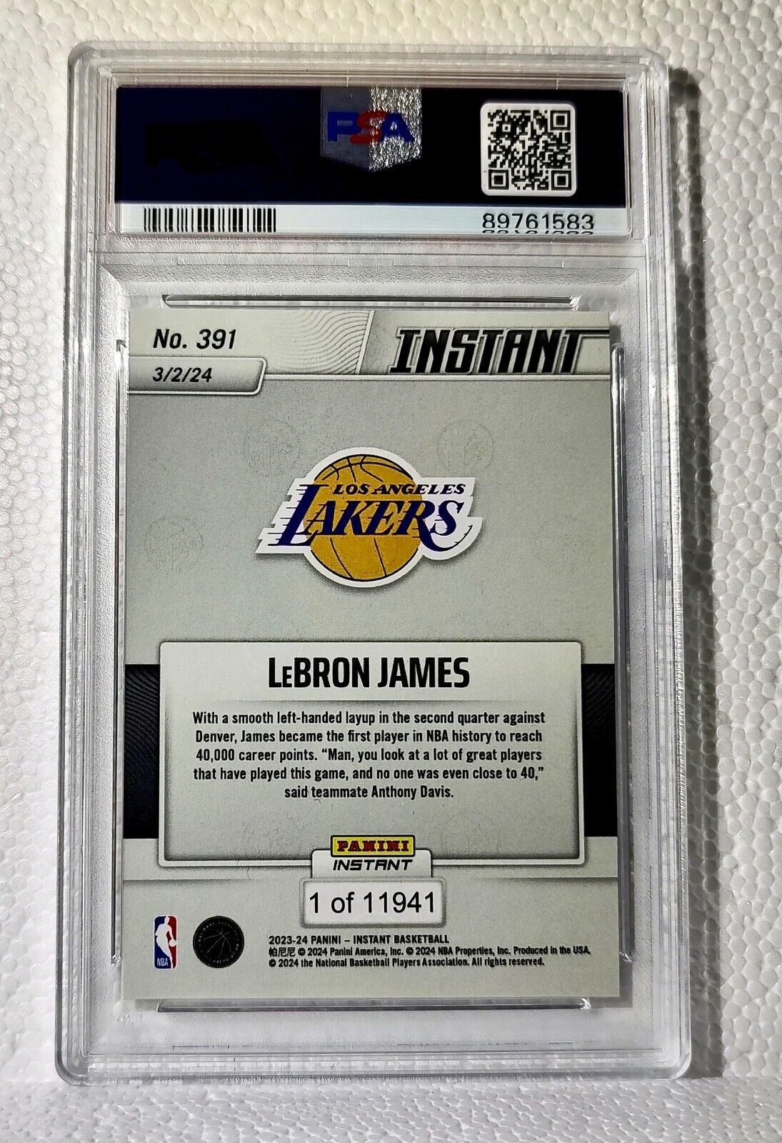 LeBron James 2023-24 Panini #391 All-Time Scoring Leader 40,000 Card PSA 10 GEM