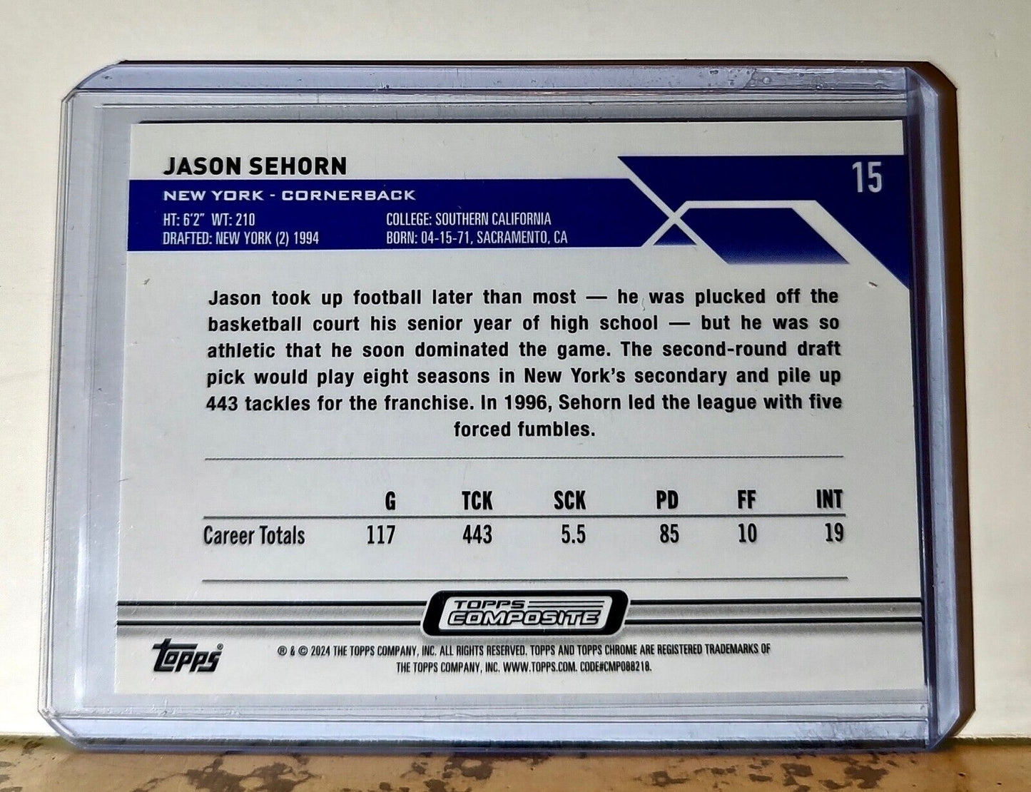 Jason Sehorn 2023 Topps Chrome NFL #15 Football Card New York Giants