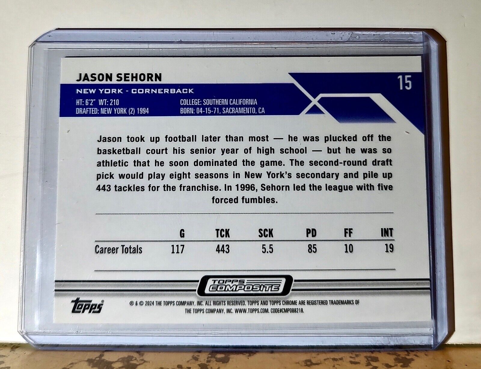 Jason Sehorn 2023 Topps Chrome NFL #15 Football Card New York Giants