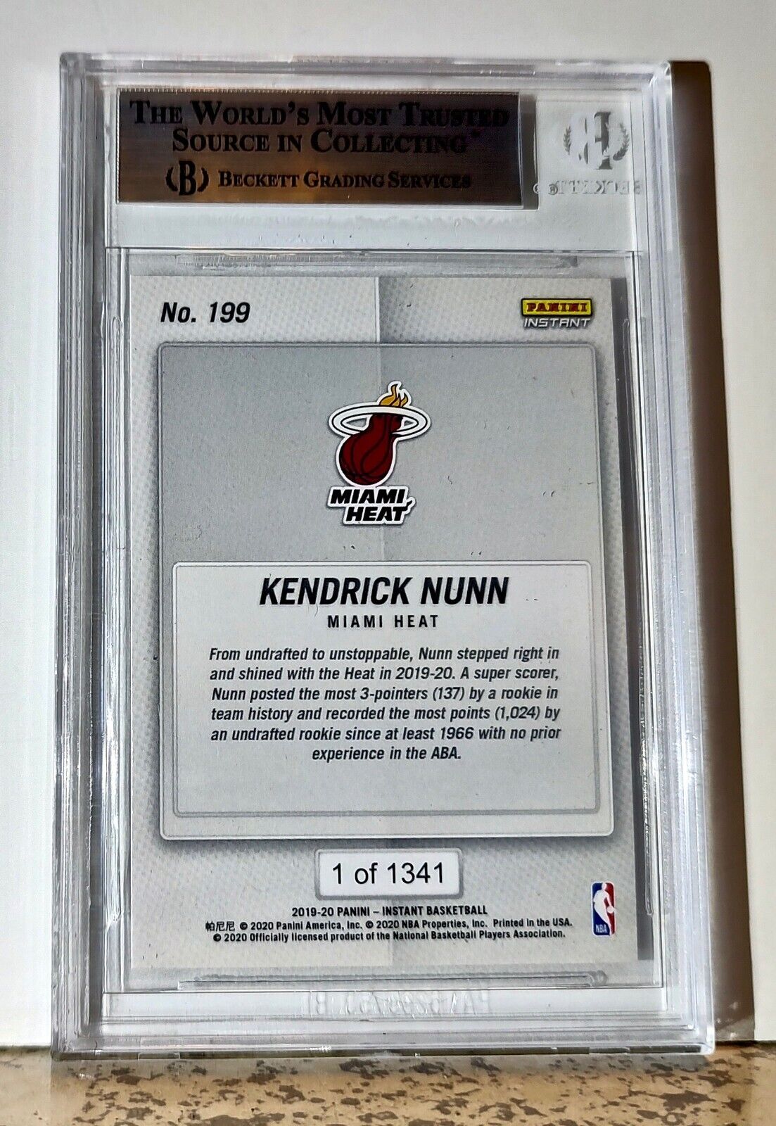 Kendrick Nunn 2019-20 Panini NBA #199 Rookie 1 of 1341 BGS 9.5 Gem Mint Heat