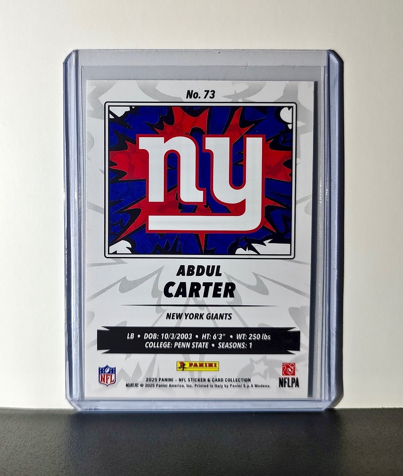 Abdul Carter Rookie 2025 Panini NFL #73 Sticker Card New York Giants