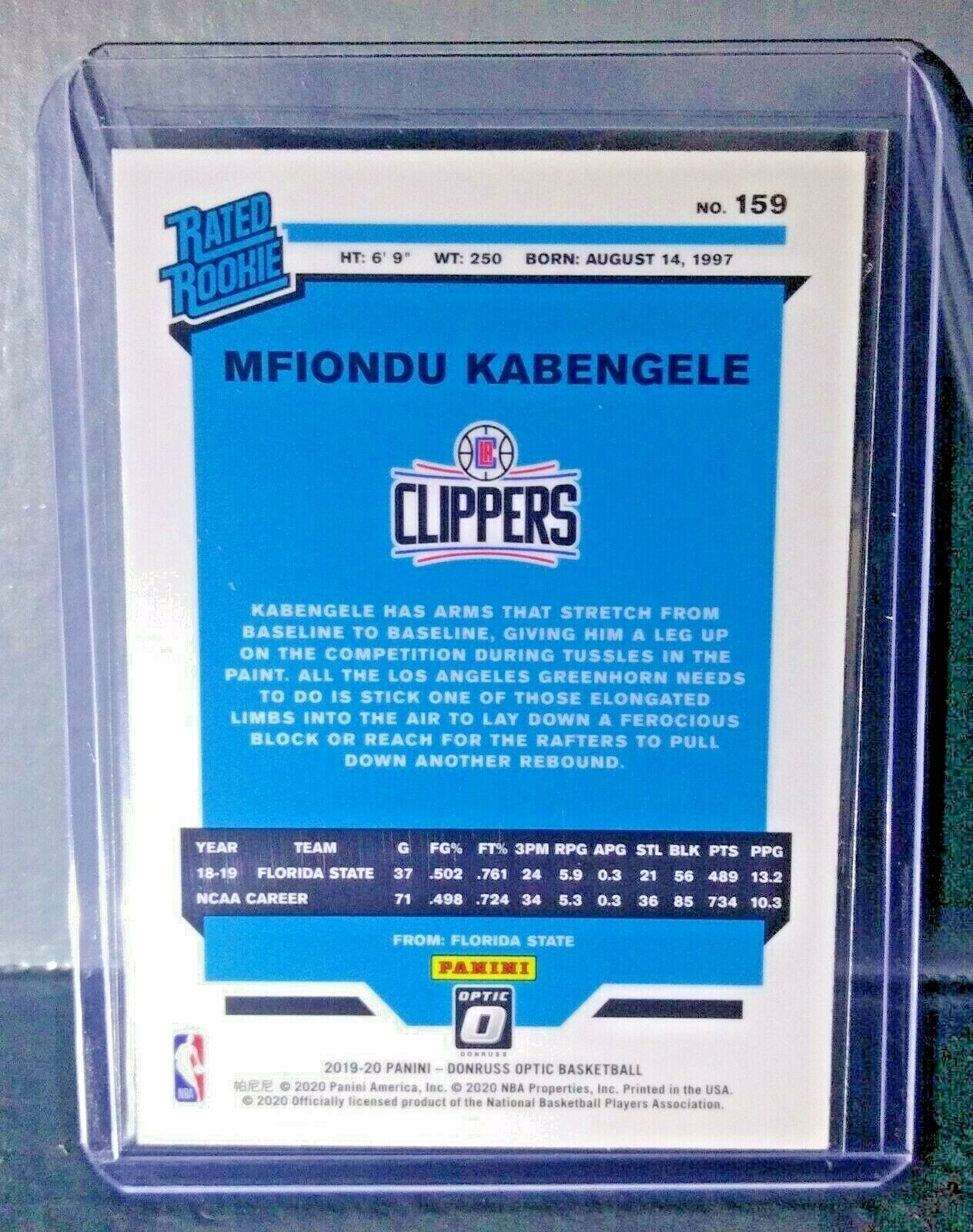 Mfiondu Kabengele 2019-20 Panini Donruss Optic Rated Rookie 159 Basketball Card