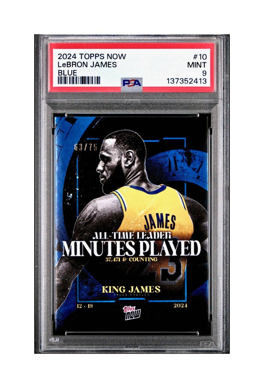LeBron James 2024 Topps Now #10 All-Time Leader Minutes Played Blue 63/75 PSA 9