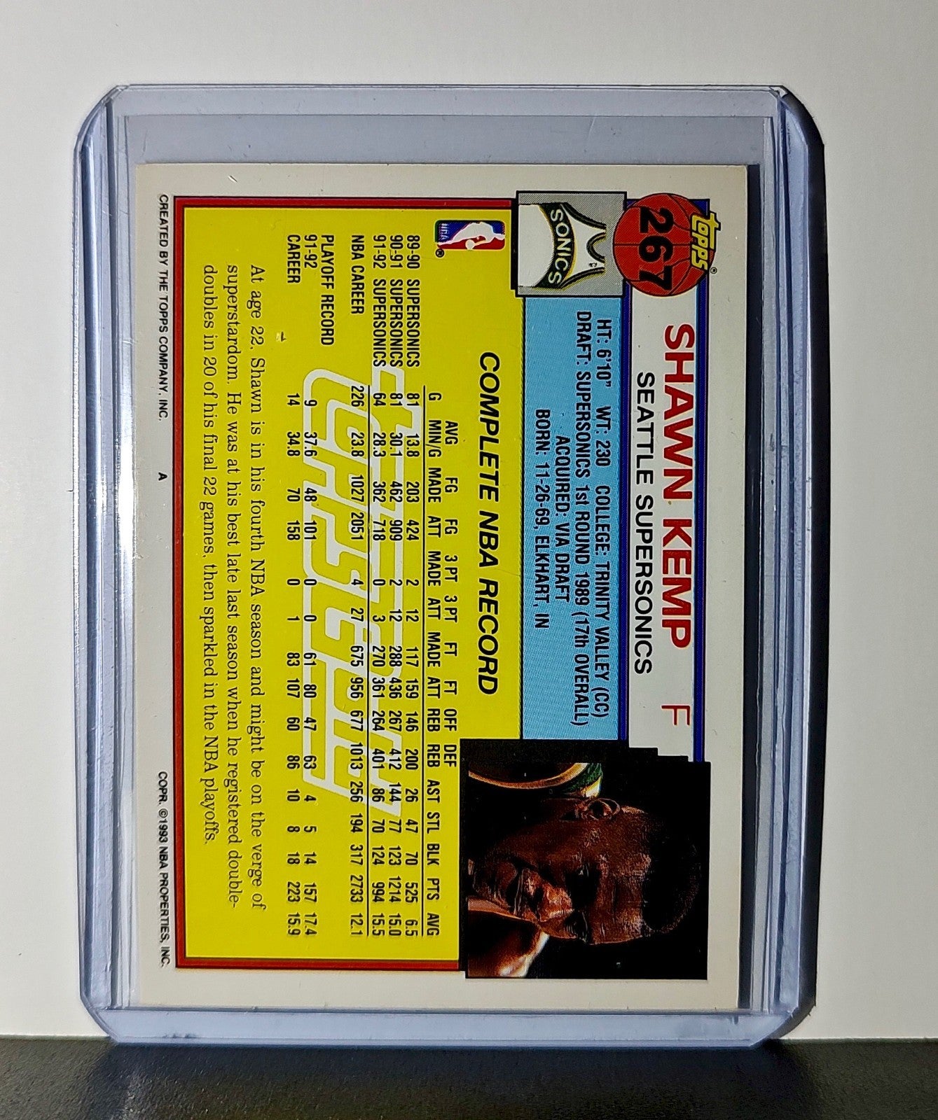 Shawn Kemp 1993 Topps NBA #267 Card Seattle Supersonics