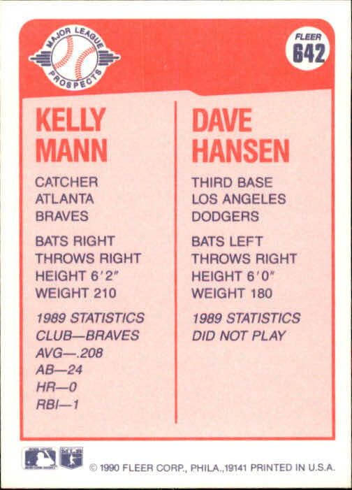 1990 Kelly Mann / Dave Hansen Fleer Baseball Card #642