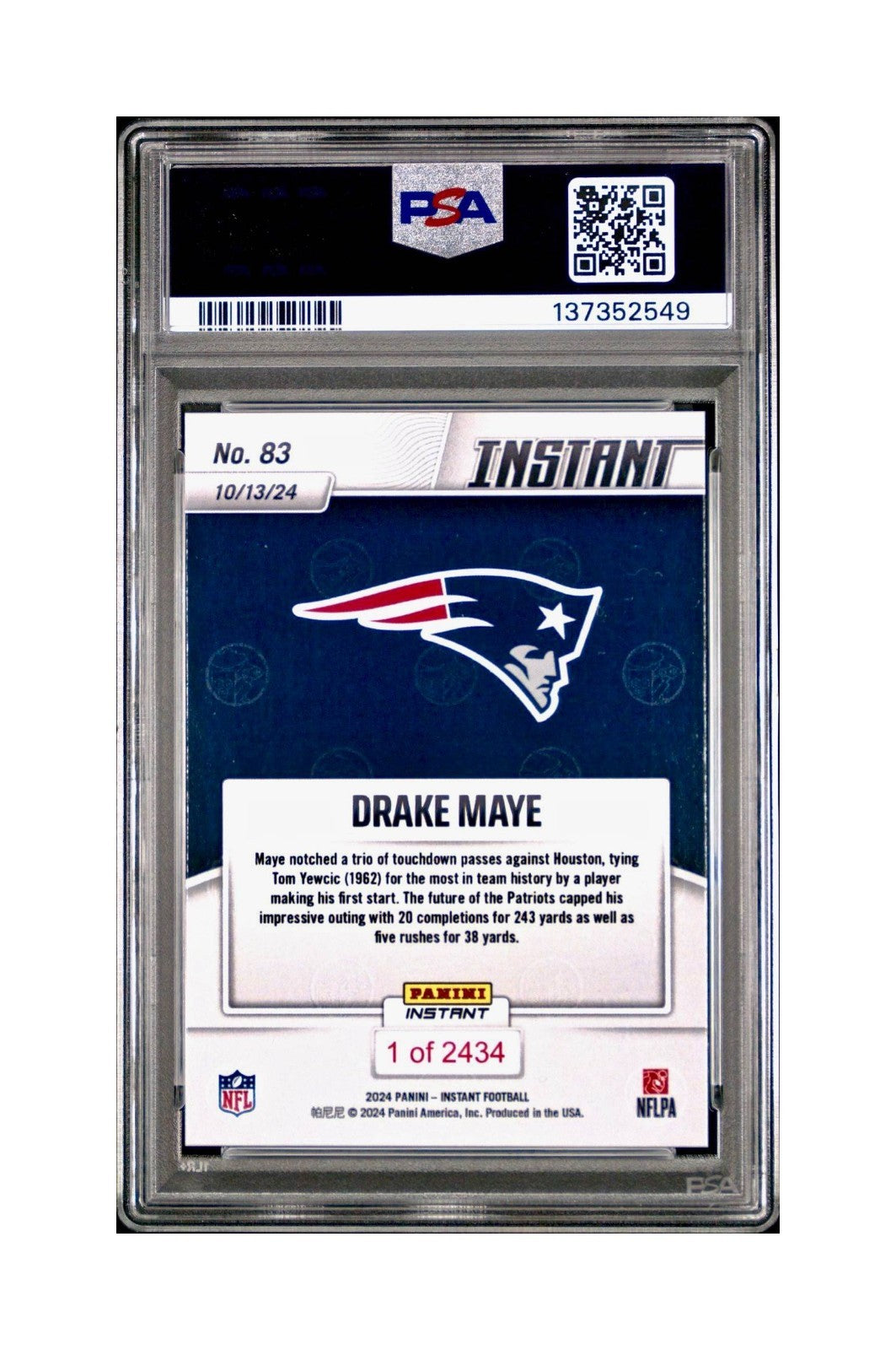 Drake Maye Rookie 2024 Panini Instant NFL #83 PSA 10 Gem Mint