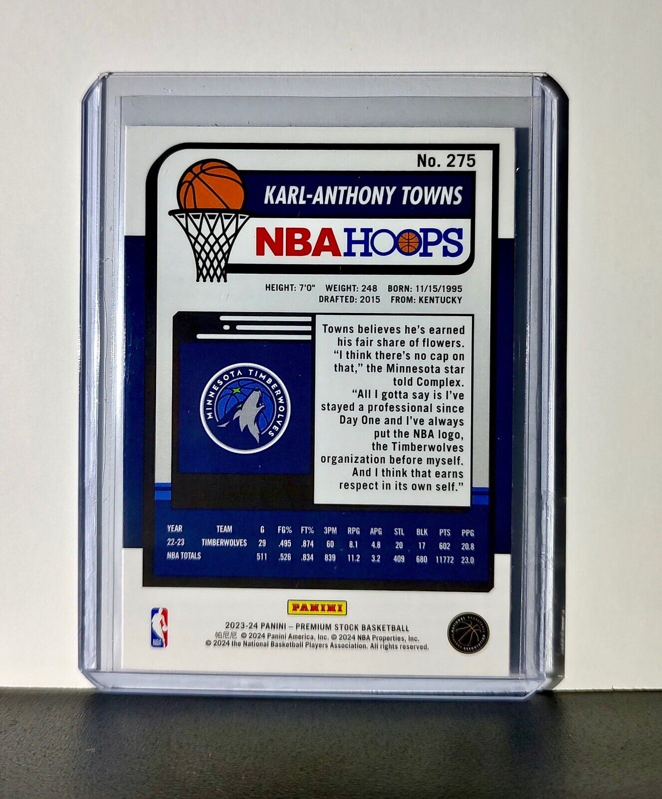Karl-Anthony Towns 2023-24 Panini Premium Stock NBA Hoops #275 Timberwolves