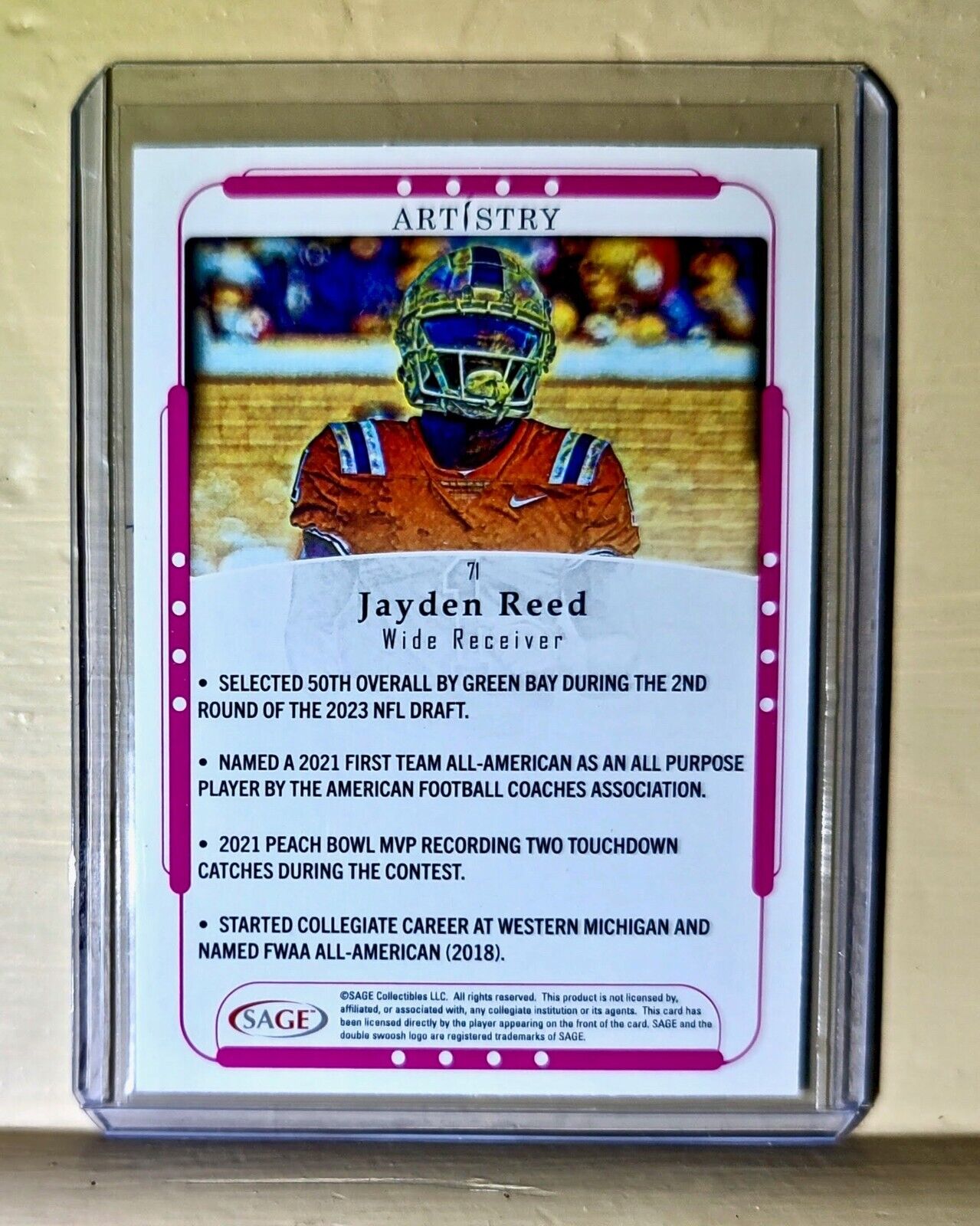 Jayden Reed 2023 SAGE NFL Artistry Football #71 Card