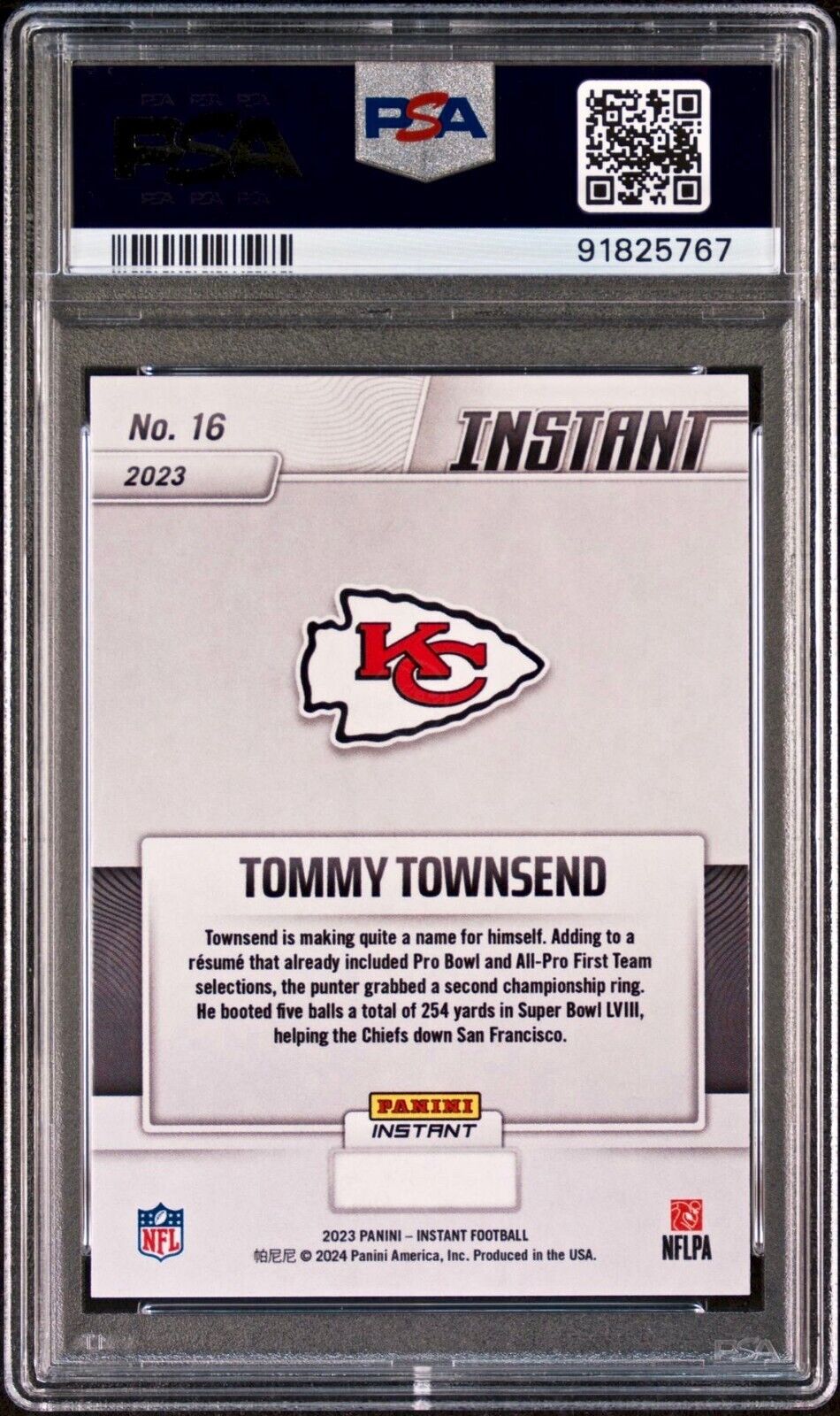 Tommy Townsend 2023 Panini NFL Superbowl Champions #16 Card PSA 10 Gem Mint