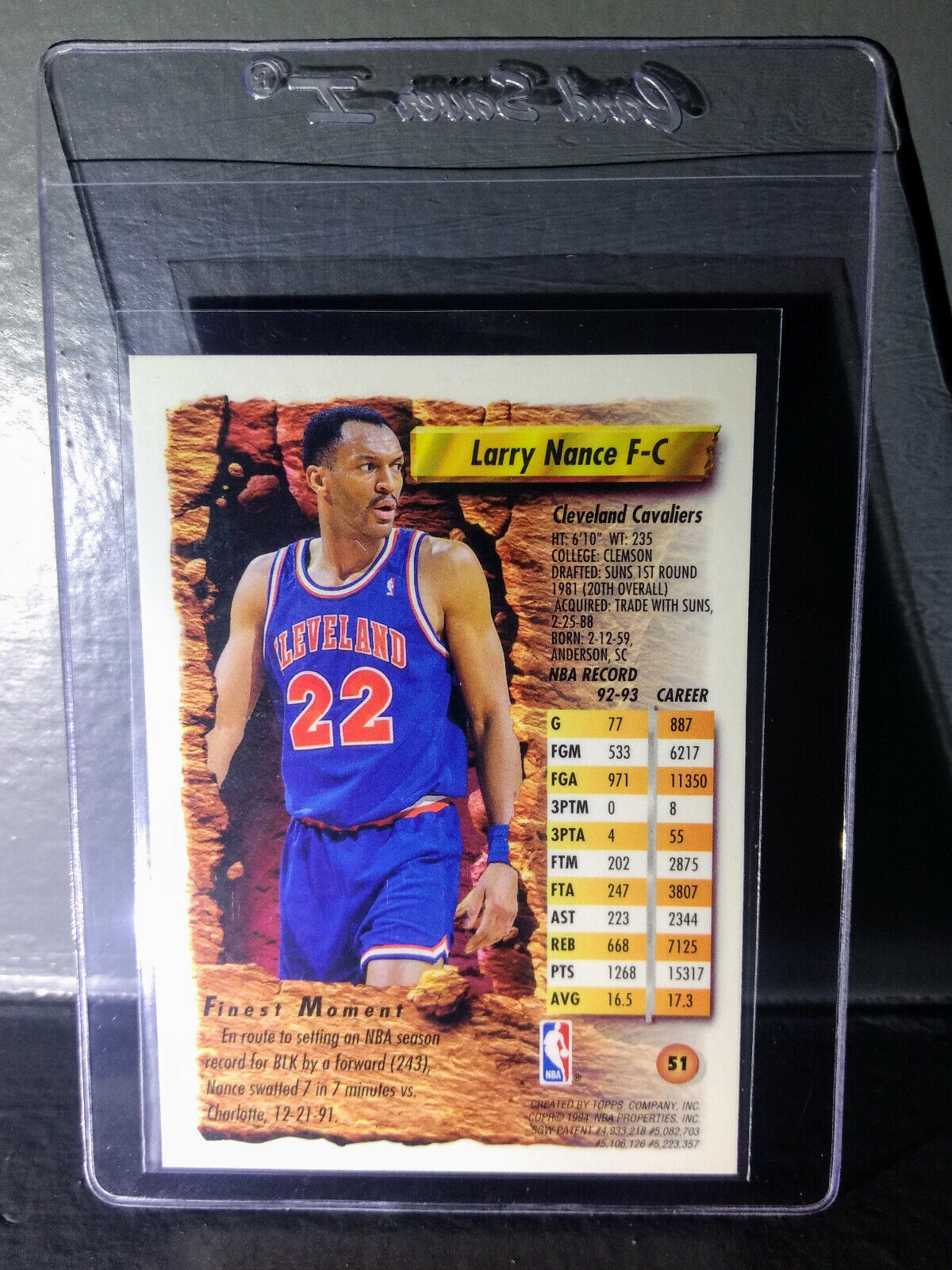 1993-94 Topps Finest Larry Nance #51 Basketball Card