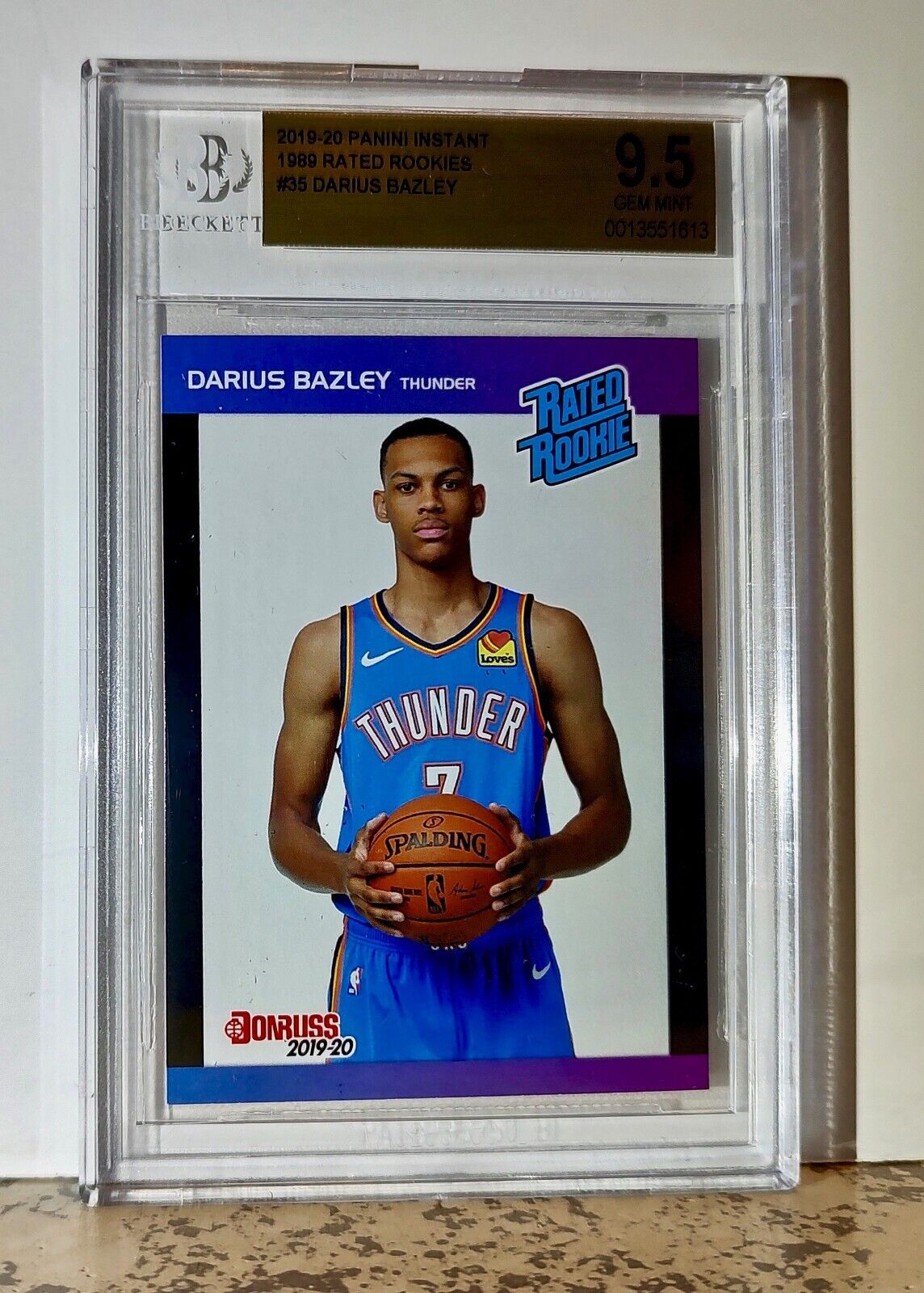 Darius Bazley 2019-20 Panini NBA #35 1989 Rated Rookies 1/3431 BGS 9.5 Thunder