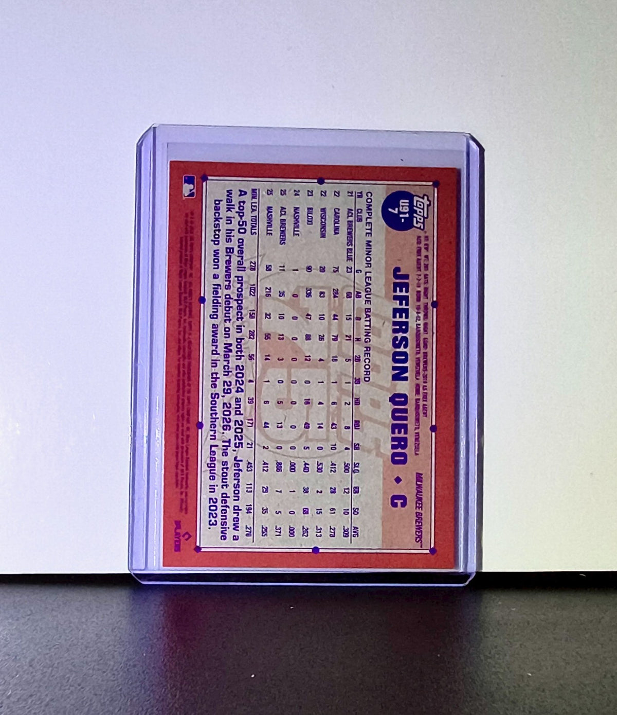 Jeferson Quero Rookie 2026 Topps Update 1991 Retro MLB #U91-7 Card Brewers