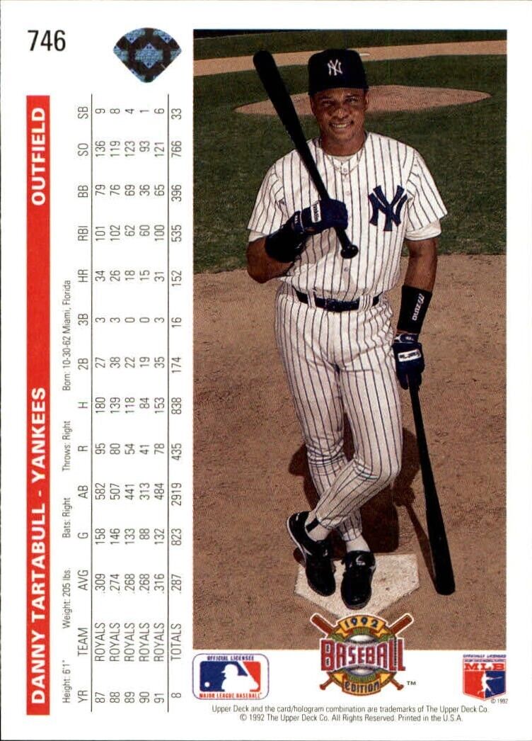 Danny Tartabull 1992 Upper Deck MLB #746 Baseball Card New York Yankees