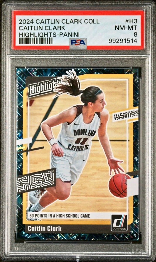 Caitlin Clark 2024 Panini Donruss Highlights Parallel #H3 Basketball Card PSA 8