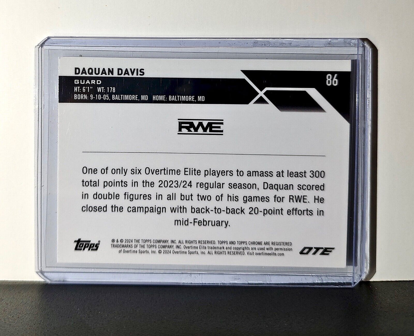 Daquan Davis Rookie Card 2023-24 Topps Chrome Overtime #86 RWE