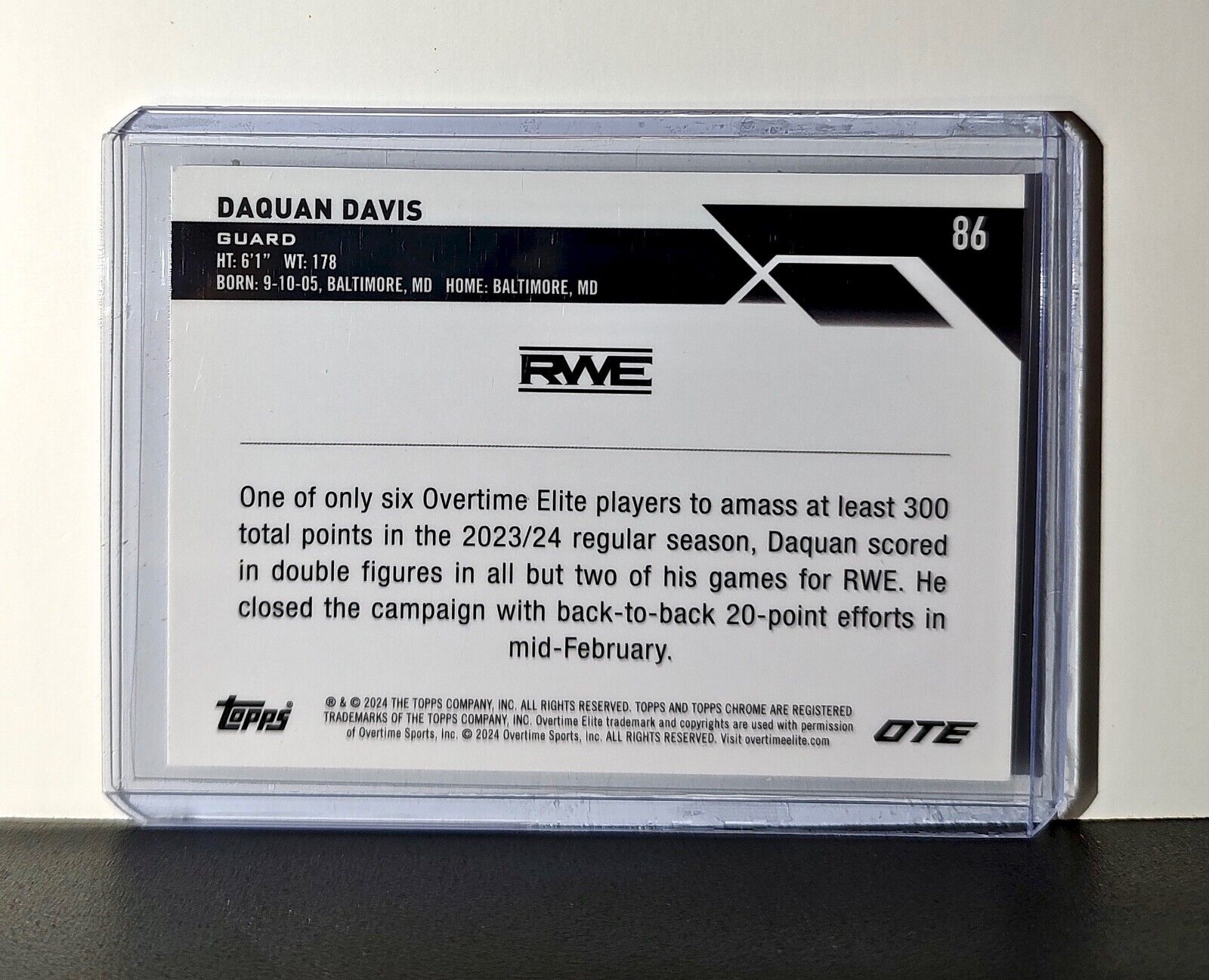 Daquan Davis Rookie Card 2023-24 Topps Chrome Overtime #86 RWE