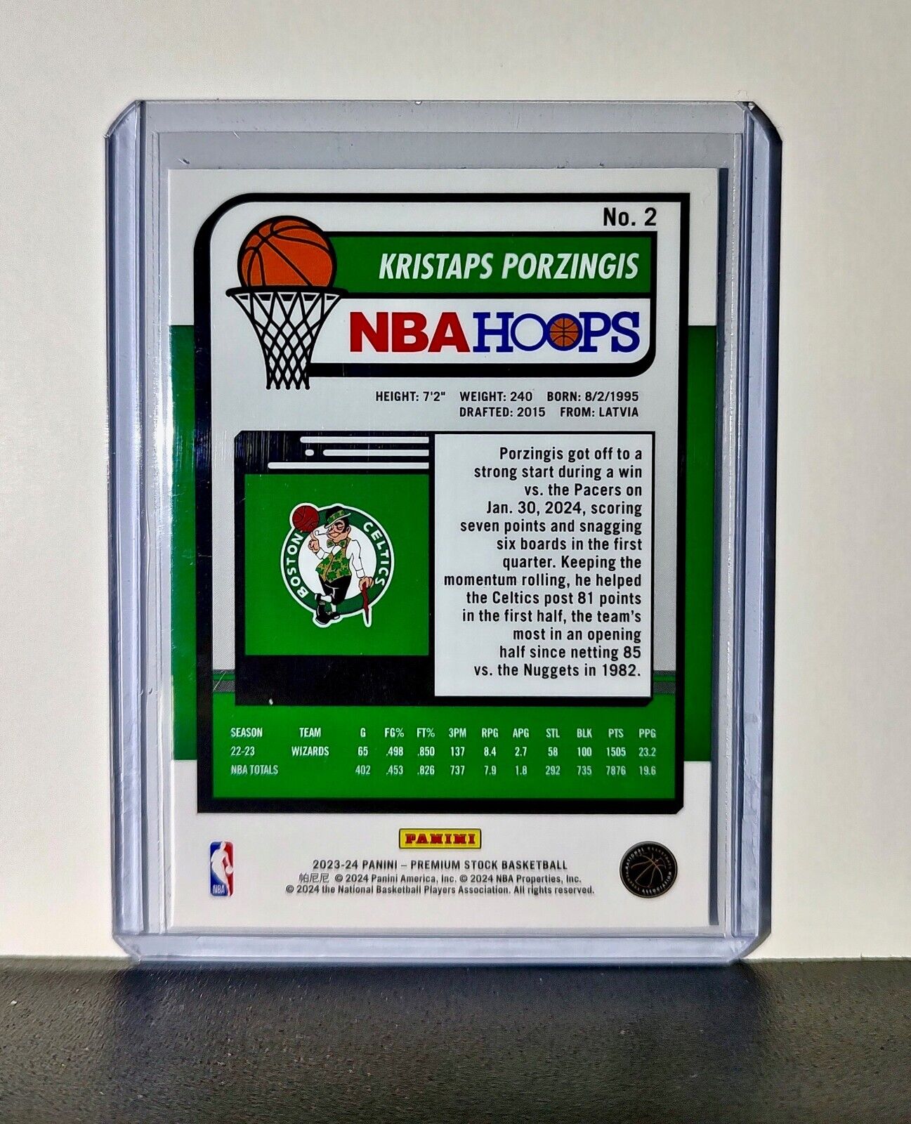 Kristaps Porzingis 2023-24 Panini Premium Stock NBA Hoops #2 Card Boston Celtics