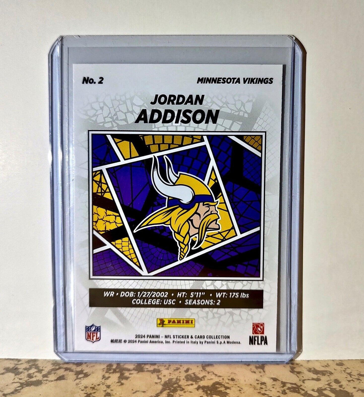 Jordan Addison 2024 Panini NFL #2 Silver Foil Sticker Card Minnesota Vikings