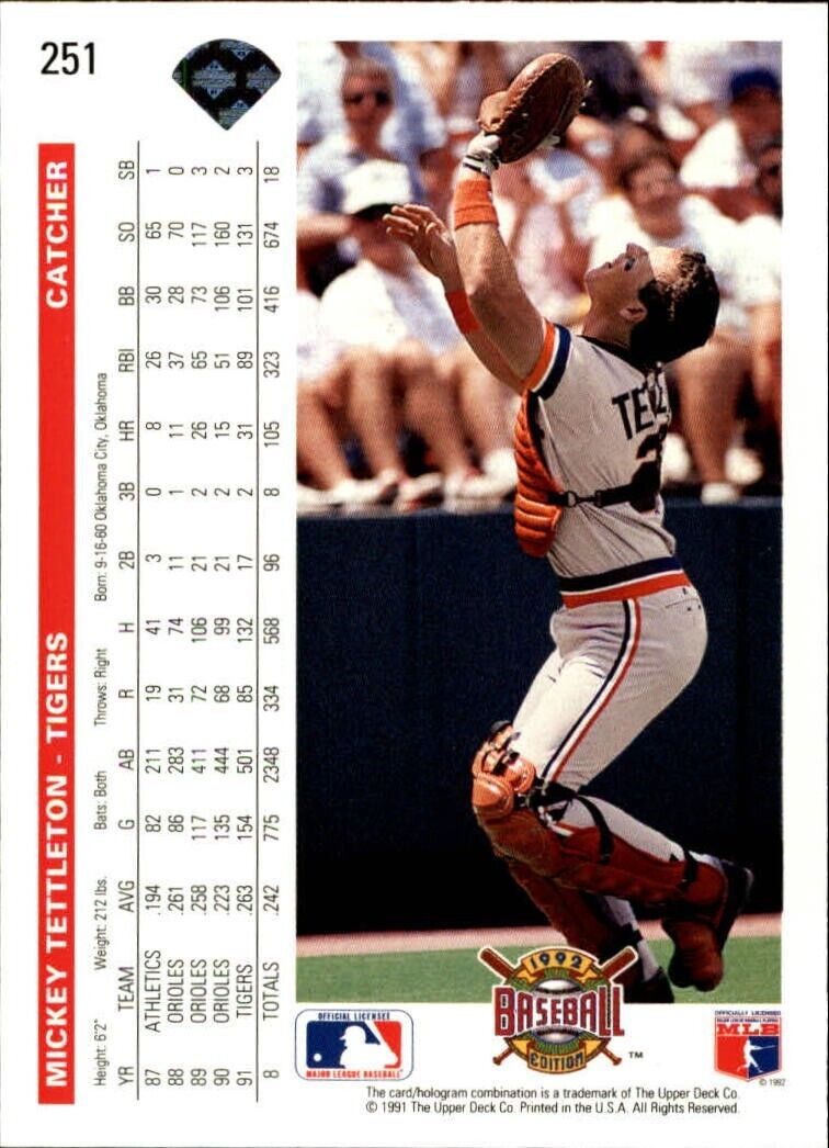 Mickey Tettleton 1992 Upper Deck MLB #251 Baseball Card Detroit Tigers
