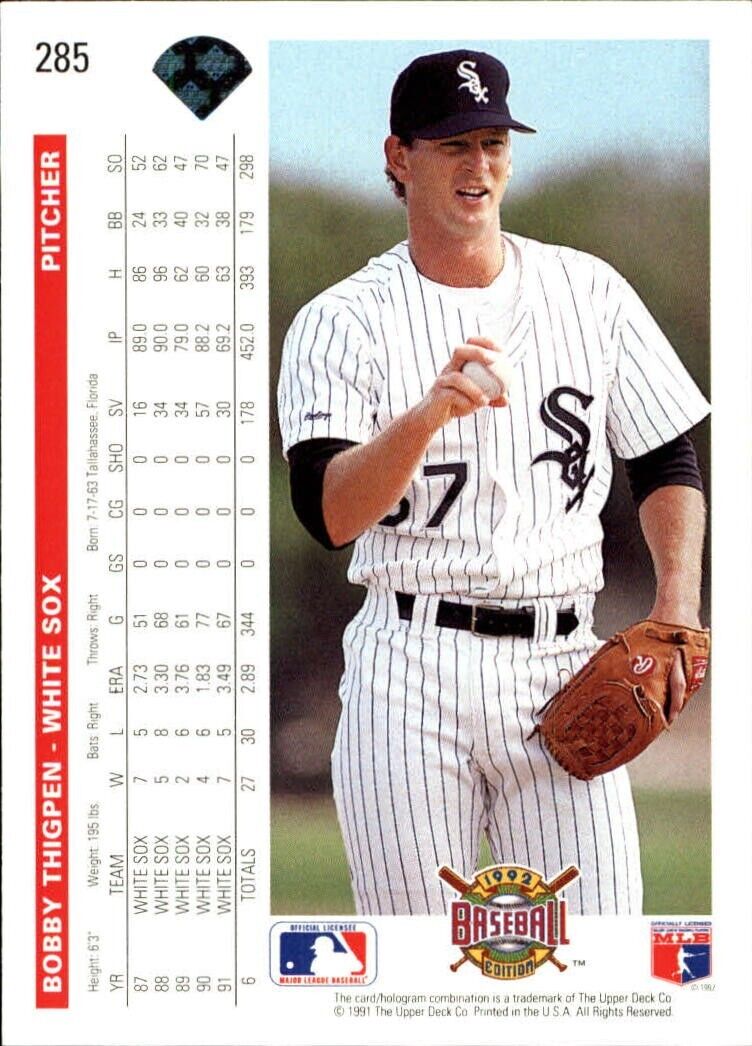 Bobby Thigpen 1992 Upper Deck MLB #285 Baseball Card Chicago White Sox