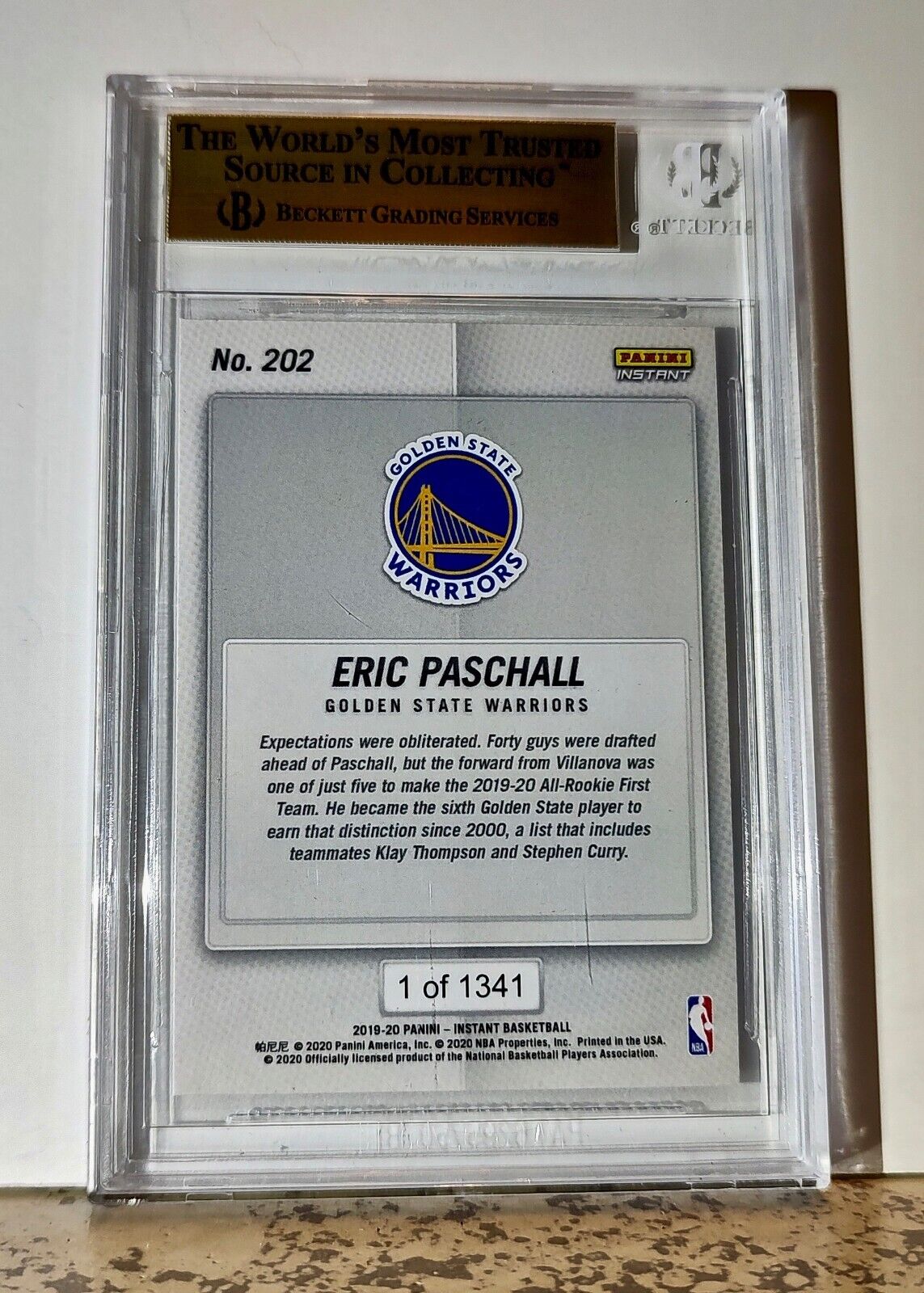 Eric Paschall 2019-20 Panini NBA #202 Rookie Card 1 of 1341 BGS 9.5 Gem Warriors