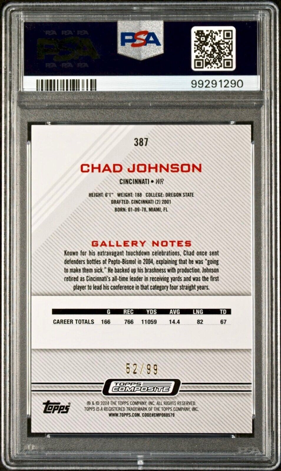 Chad Johnson 2023 Topps Gallery #387 Blue Rainbow Foilboard 52/99 Card PSA 10