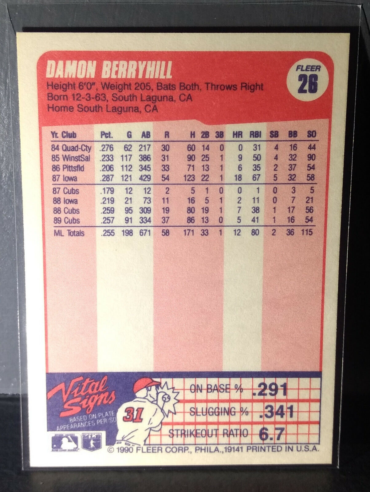 1990 Damon Berryhill Fleer Baseball Card #26