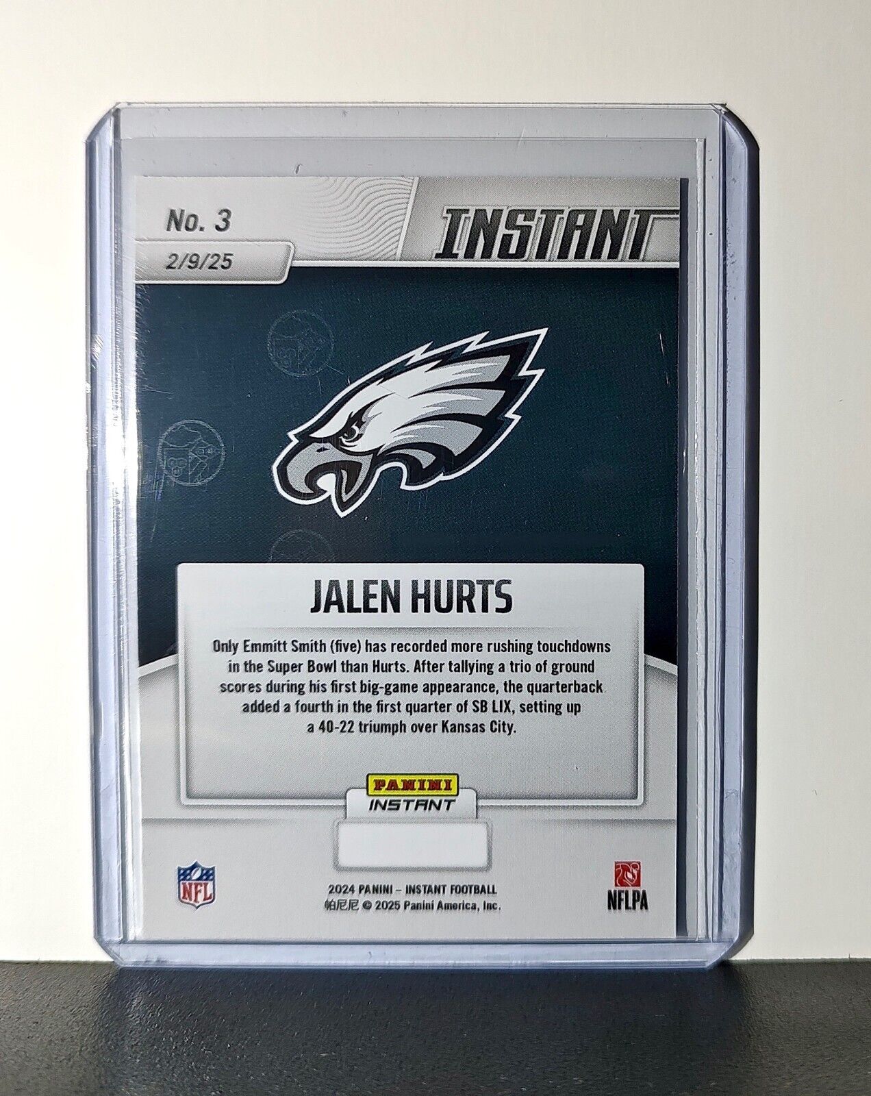 Jalen Hurts 2024 Panini Super Bowl LIX Champions NFL #3 Football Card Eagles