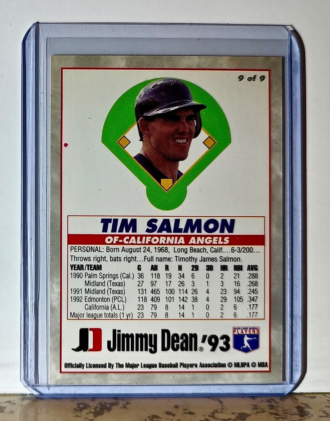 Tim Salmon 1993 Jimmy Dean Rookies MLB #9 Baseball Card California Angels